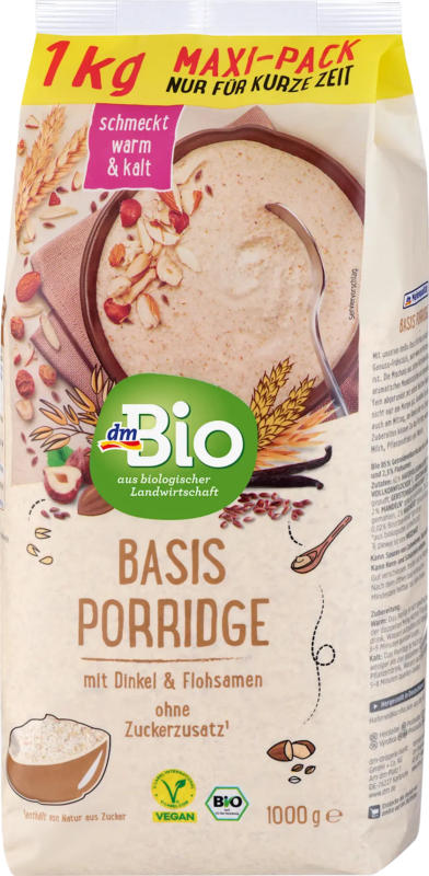 dmBio Porridge, Basis mit Dinkel & Flohsamen