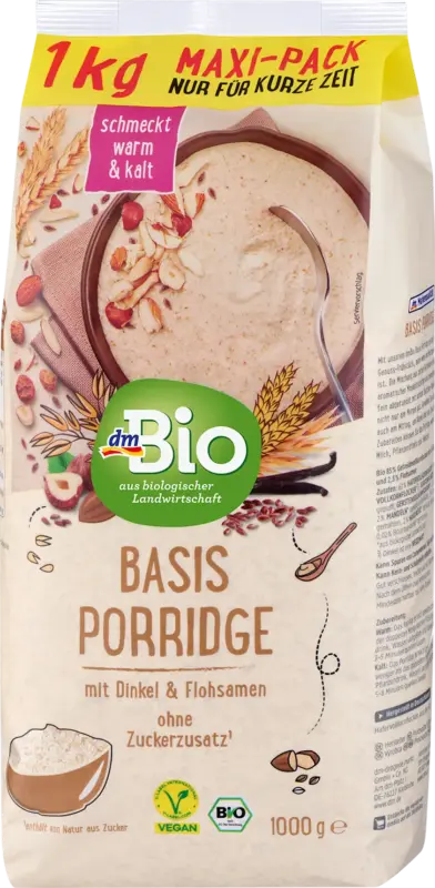 dmBio Porridge, Basis mit Dinkel & Flohsamen