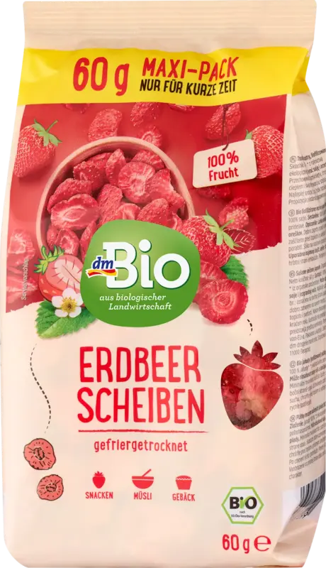 dmBio Trockenfrüchte, Erdbeerscheiben gefriergetrocknet