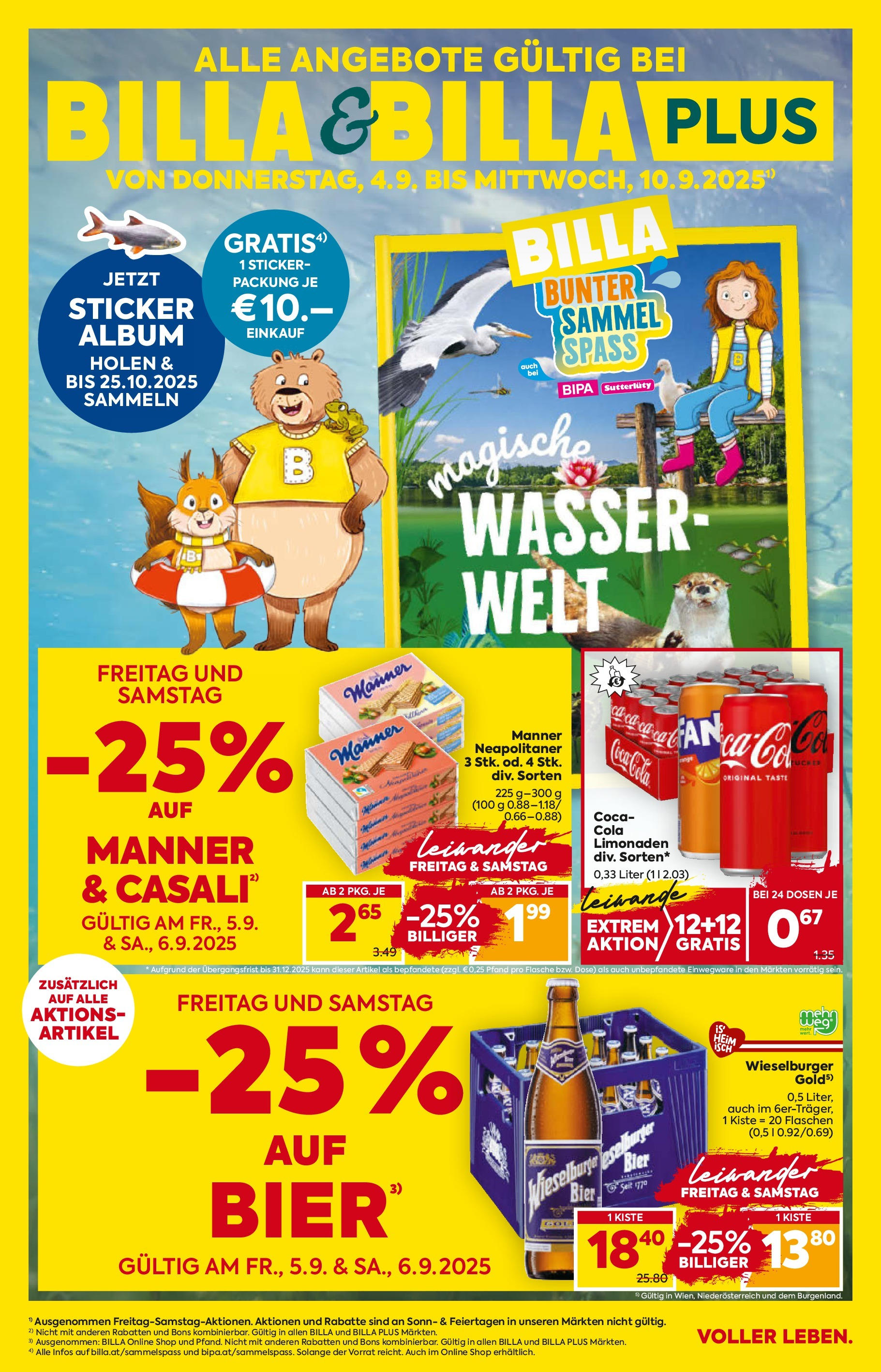 Billa Flugblatt - Moedling, Scheibbs, Schwadorf ab 04.09.2025 - Angebote, Prospekt | Seite: 1 | Produkte: Wasser, Bier
