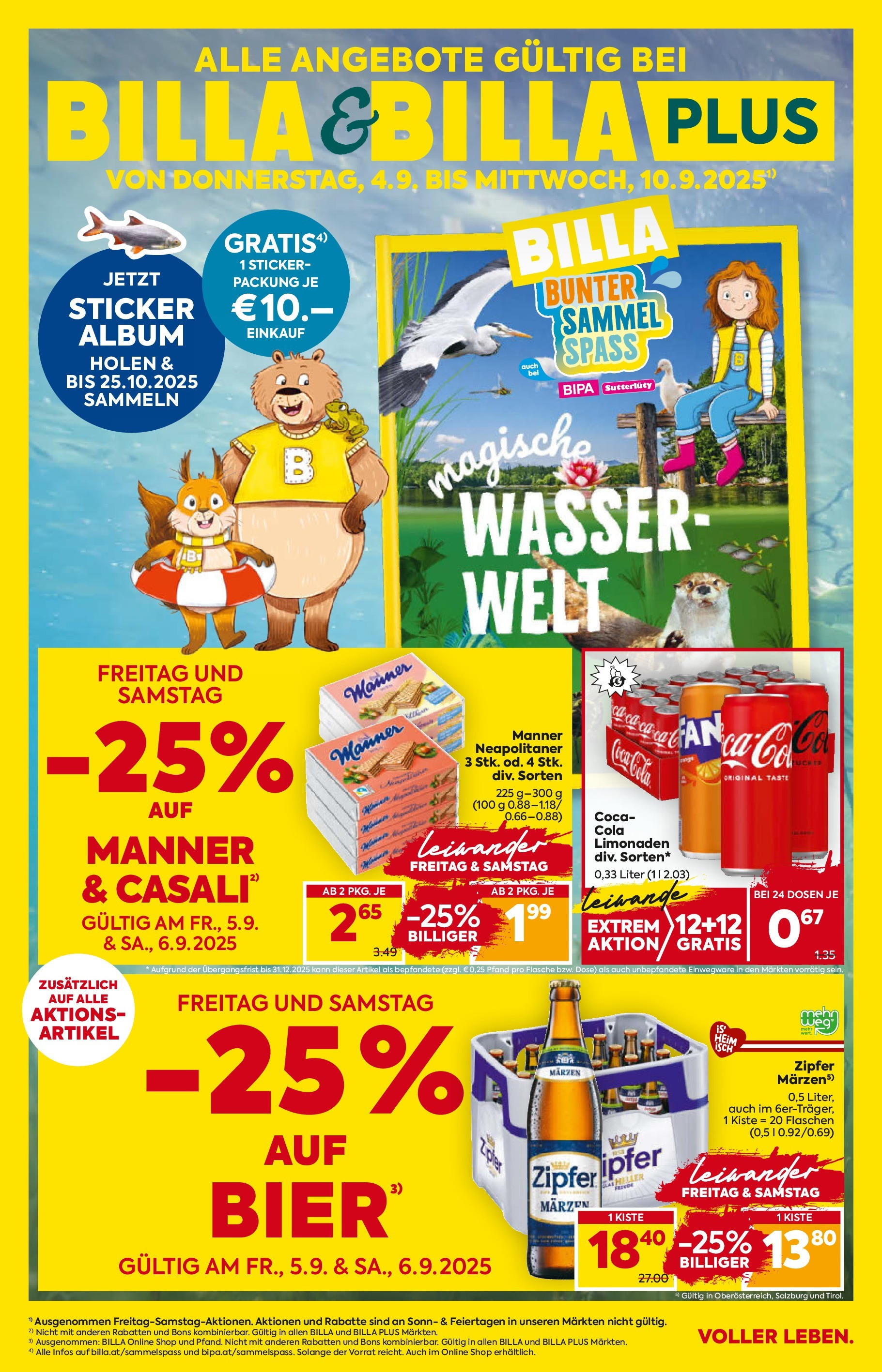 Billa Flugblatt - Kitzbuehel, Zell Am Ziller, Brixlegg ab 04.09.2025 - Angebote, Prospekt | Seite: 1 | Produkte: Wasser, Bier