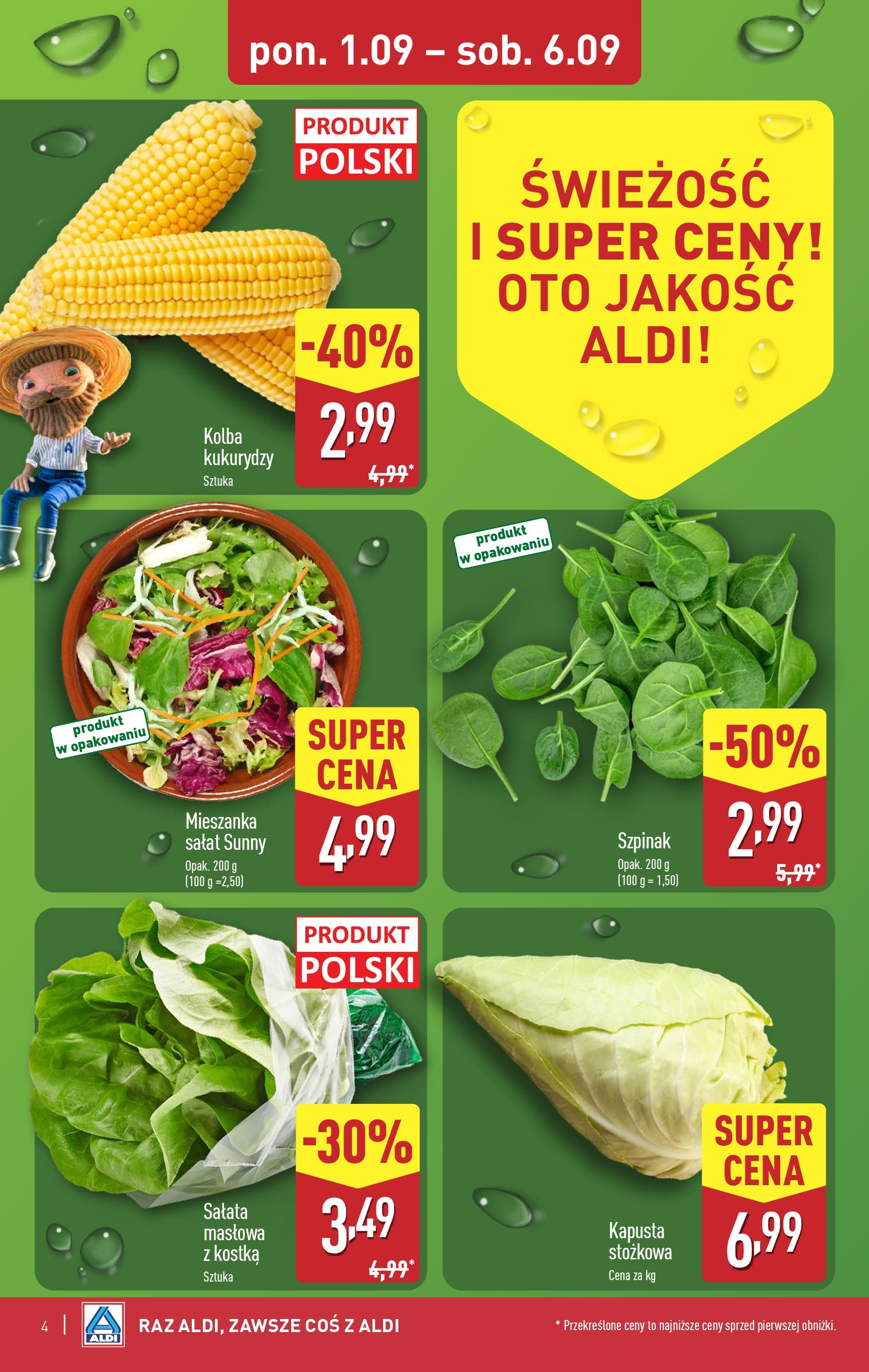 Aldi Gazetka od 01.09.2025 | Nowa PDF gazetka | Strona: 4 | Produkty: Kapusta, Szpinak Aldi Gazetka od 01.09.2025 - Ulotka PDF, promocje | Strona: 4 | Produkty: Kapusta, Szpinak