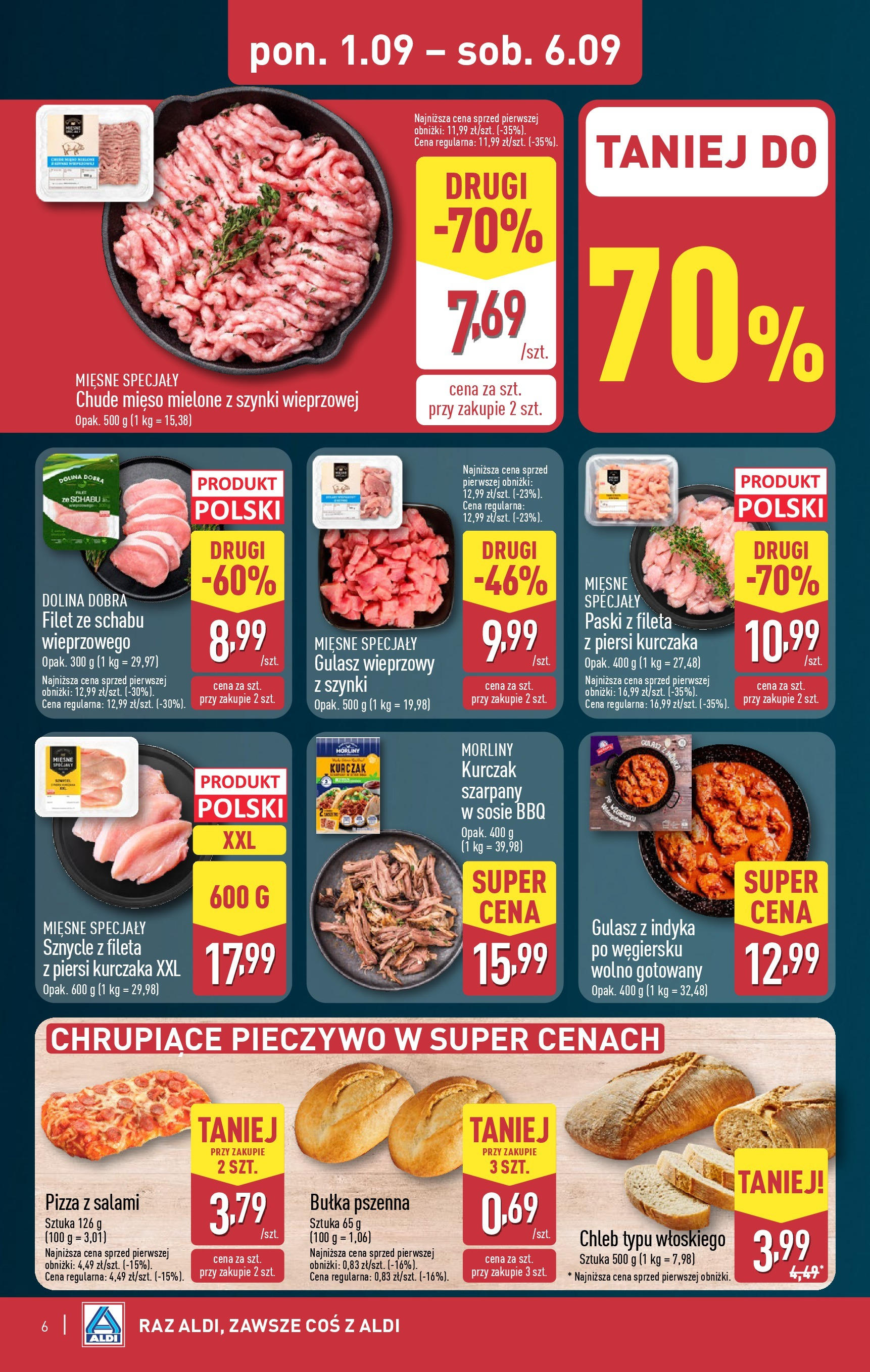 Aldi Gazetka od 01.09.2025 | Nowa PDF gazetka | Strona: 6 | Produkty: Piersi, Mięso, Gulasz, Bułka pszenna Aldi Gazetka od 01.09.2025 - Ulotka PDF, promocje | Strona: 6 | Produkty: Piersi, Mięso, Gulasz, Bułka pszenna