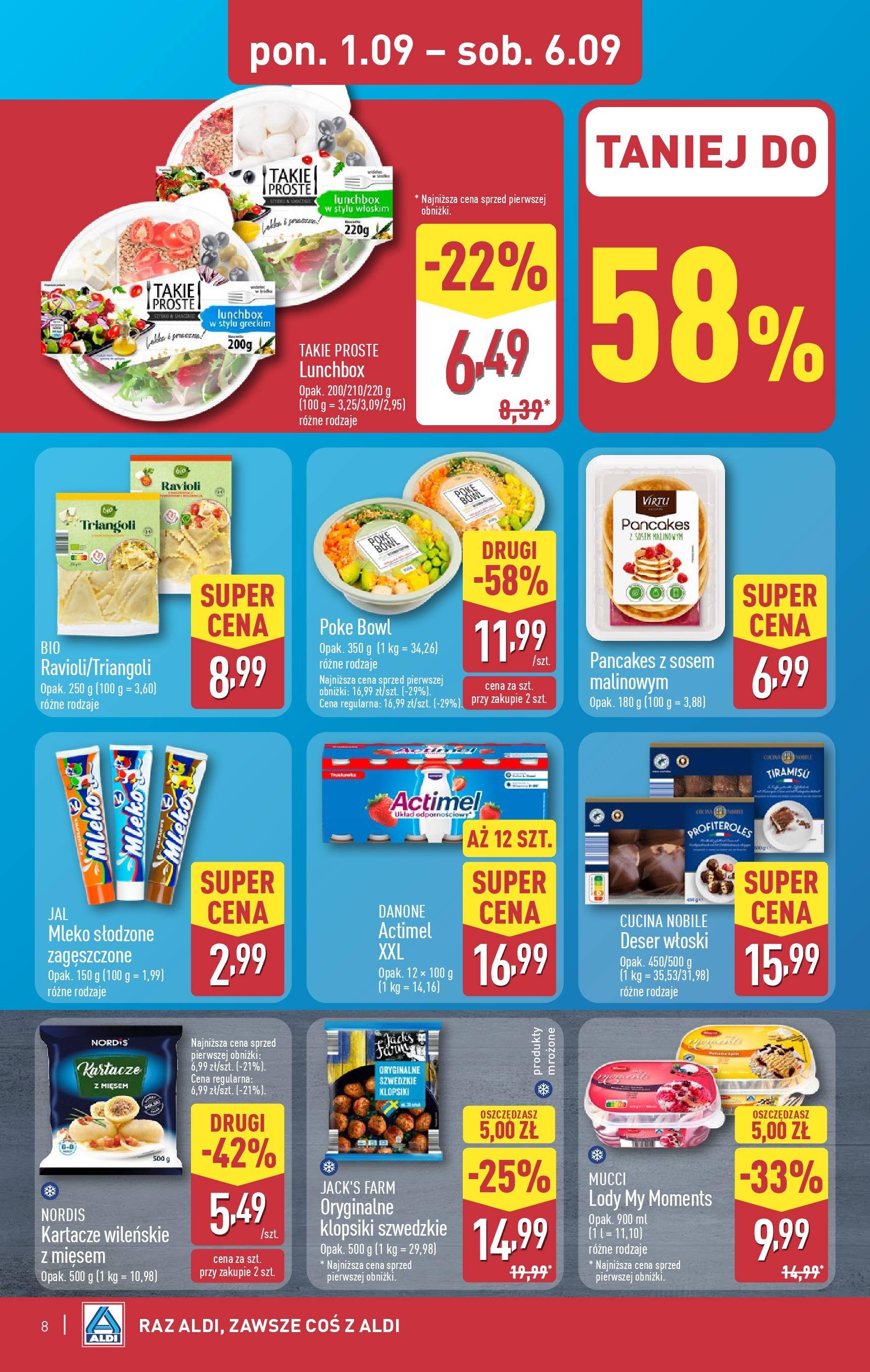 Aldi Gazetka od 01.09.2025 | Nowa PDF gazetka | Strona: 8 | Produkty: Tiramisu, Profiteroles, Mleko, Pancakes Aldi Gazetka od 01.09.2025 - Ulotka PDF, promocje | Strona: 8 | Produkty: Tiramisu, Profiteroles, Mleko, Pancakes
