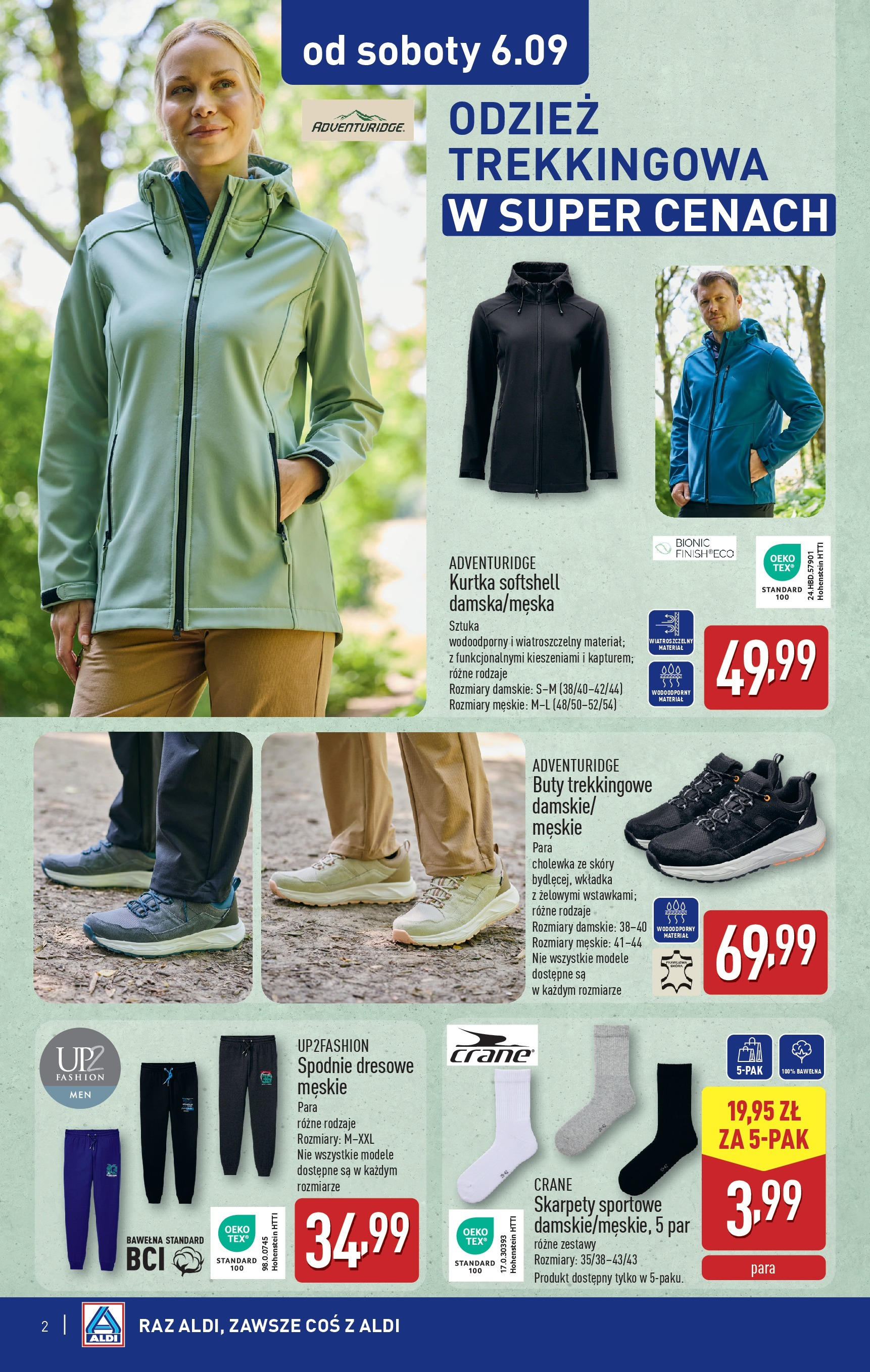 Aldi Gazetka - Od soboty od 06.09.2025 | Nowa PDF gazetka | Strona: 2 | Produkty: Spodnie, Skarpety, Buty, Buty trekkingowe Aldi Gazetka - Od soboty od 06.09.2025 - Ulotka PDF, promocje | Strona: 2 | Produkty: Spodnie, Skarpety, Buty, Buty trekkingowe