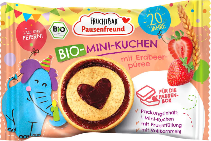 FRUCHTBAR Pausenfreund Kindersnack Mini-Kuchen mit Erdbeerpüree