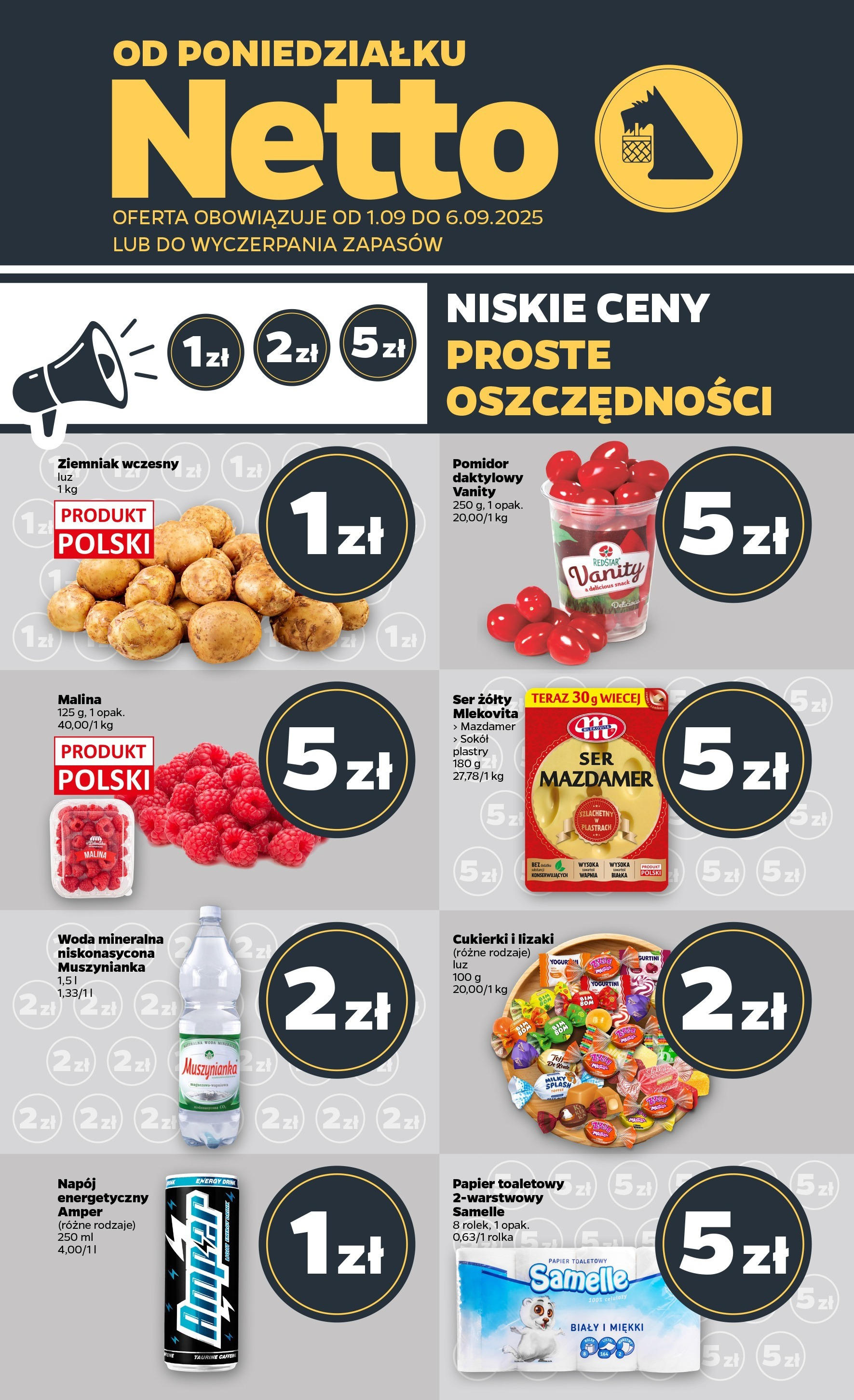 Netto gazetka - Spożywcza od 01.09.2025 | Promocje | Strona: 1 | Produkty: Papier toaletowy, Muszynianka, Lizaki, Woda Netto gazetka - Spożywcza od 01.09.2025 - Aktualne promocje | Strona: 1 | Produkty: Papier toaletowy, Muszynianka, Lizaki, Woda