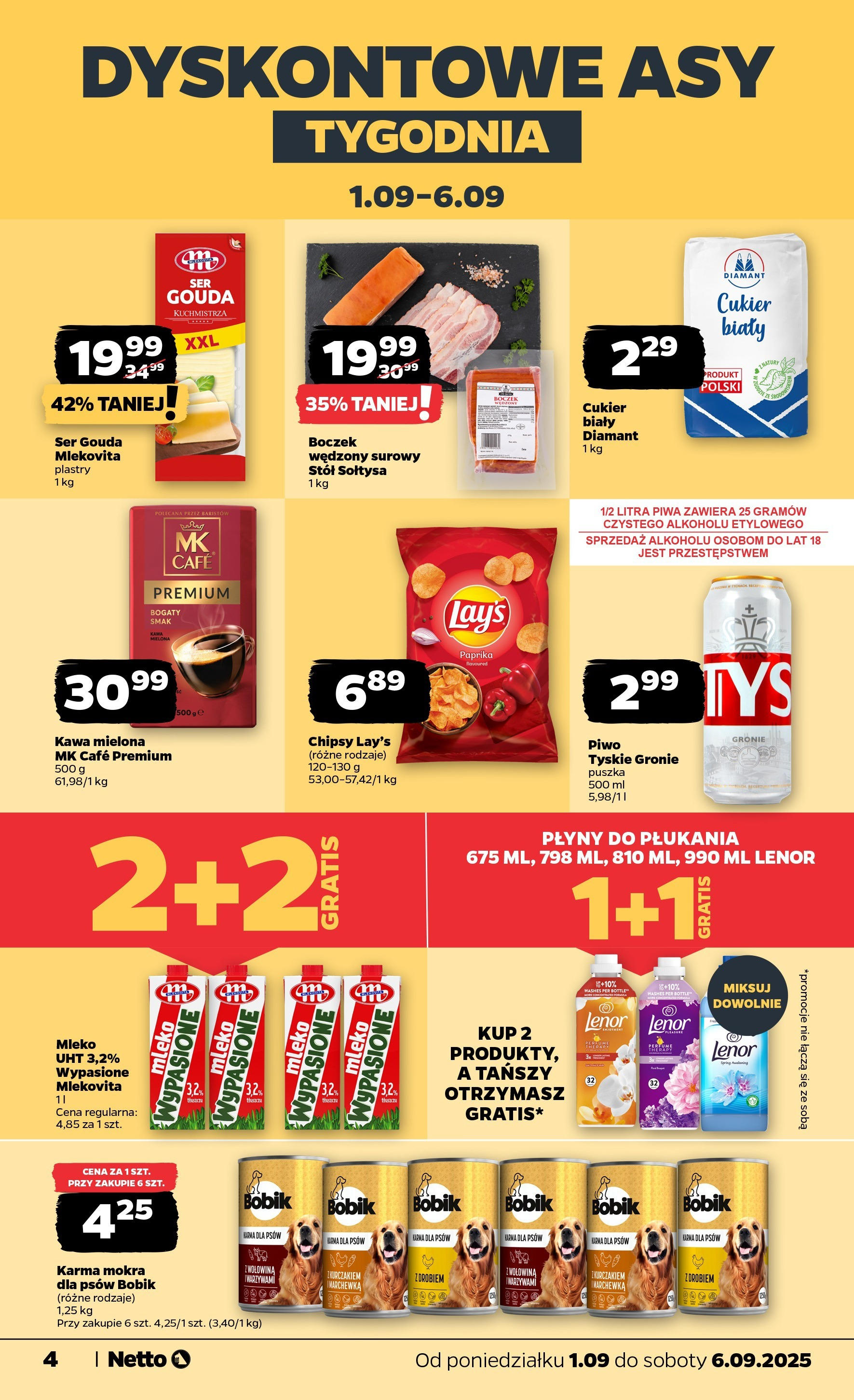 Netto gazetka - Spożywcza od 01.09.2025 | Promocje | Strona: 4 | Produkty: Chipsy, Tyskie, Piwo, Cukier Netto gazetka - Spożywcza od 01.09.2025 - Aktualne promocje | Strona: 4 | Produkty: Chipsy, Tyskie, Piwo, Cukier