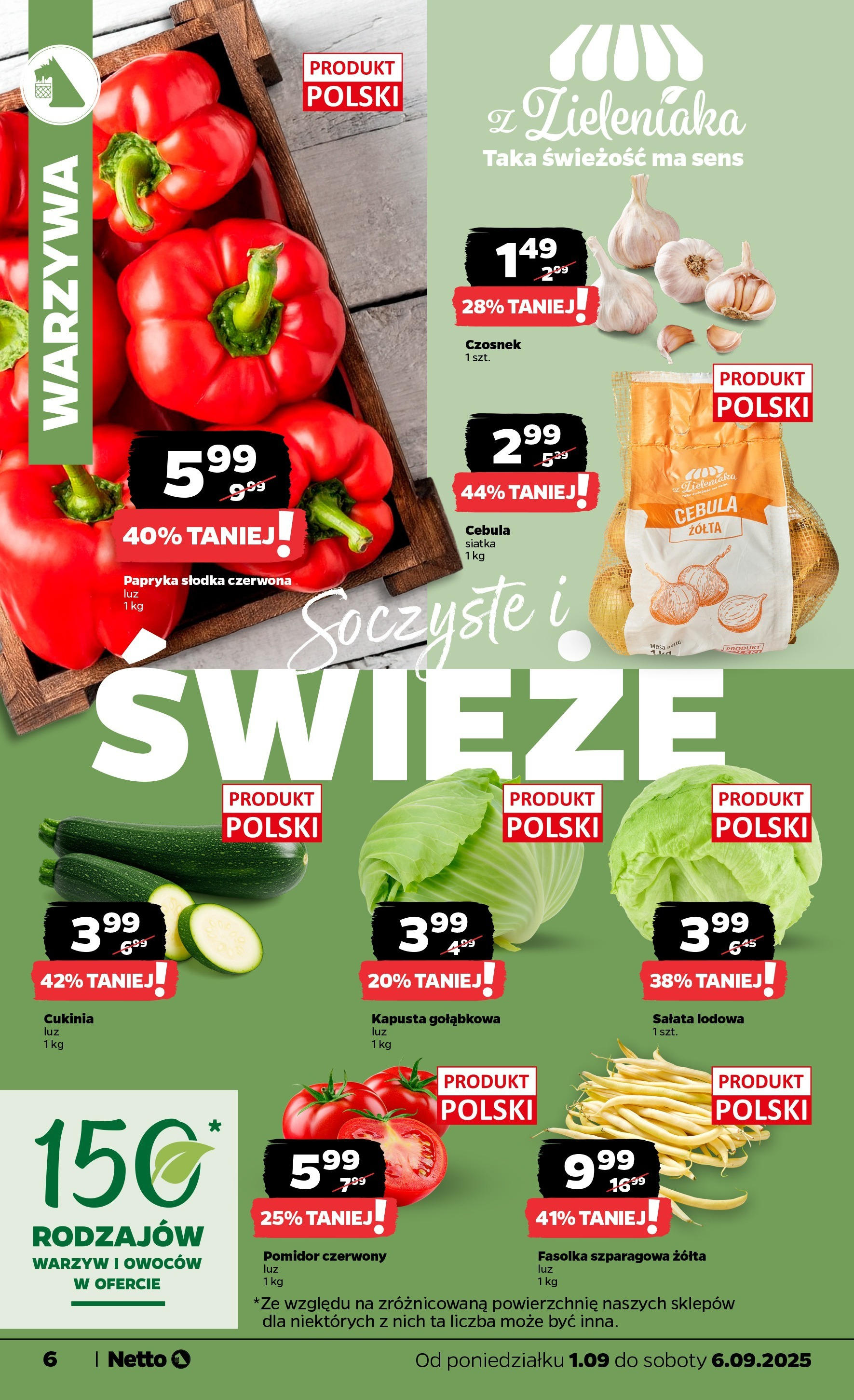 Netto gazetka - Spożywcza od 01.09.2025 | Promocje | Strona: 6 | Produkty: Czosnek, Papryka, Fasolka szparagowa, Warzywa Netto gazetka - Spożywcza od 01.09.2025 - Aktualne promocje | Strona: 6 | Produkty: Czosnek, Papryka, Fasolka szparagowa, Warzywa