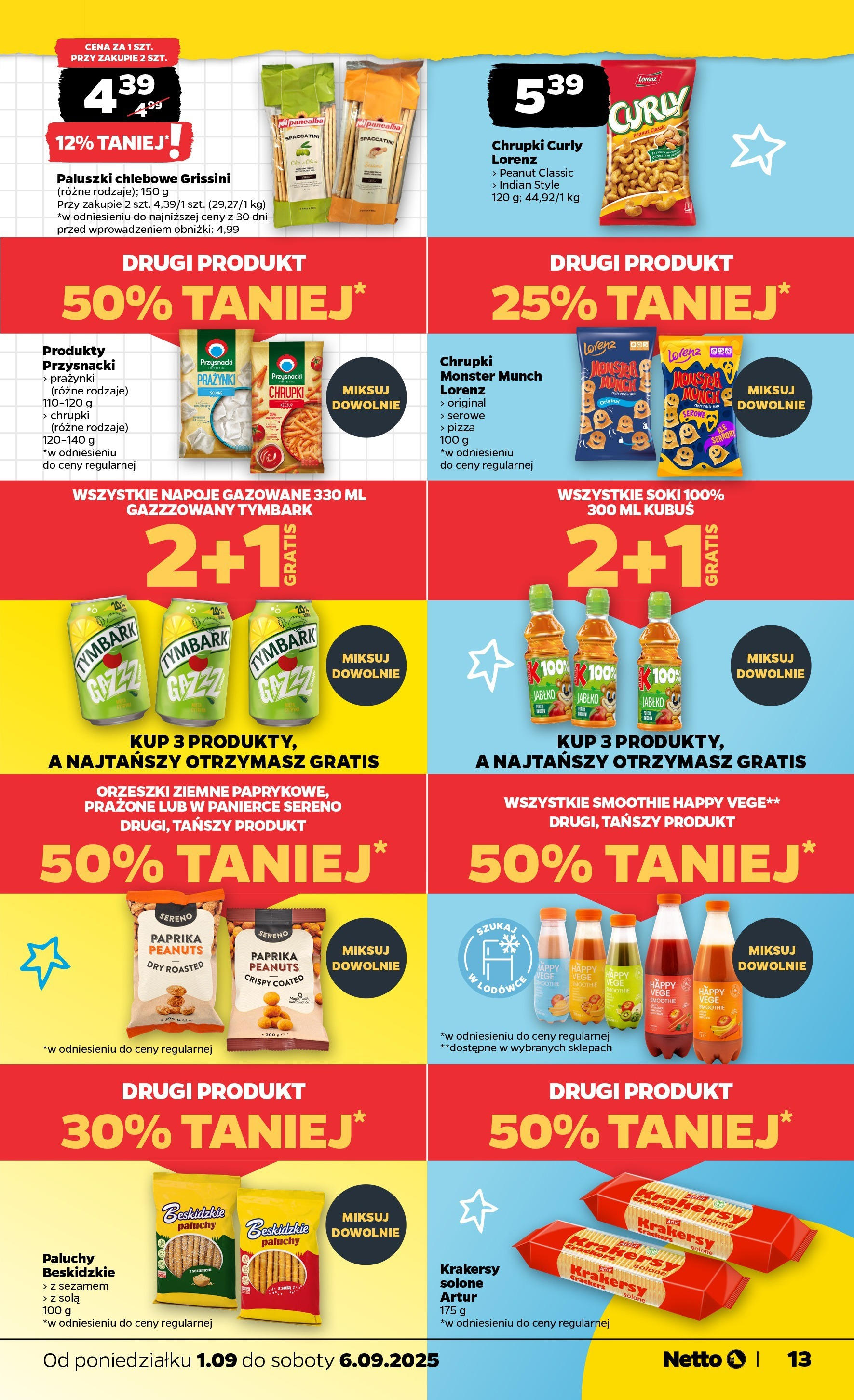 Netto gazetka - Spożywcza od 01.09.2025 | Promocje | Strona: 13 | Produkty: Chrupki, Napoje, Krakersy, Paluszki chlebowe Netto gazetka - Spożywcza od 01.09.2025 - Aktualne promocje | Strona: 13 | Produkty: Chrupki, Napoje, Krakersy, Paluszki chlebowe