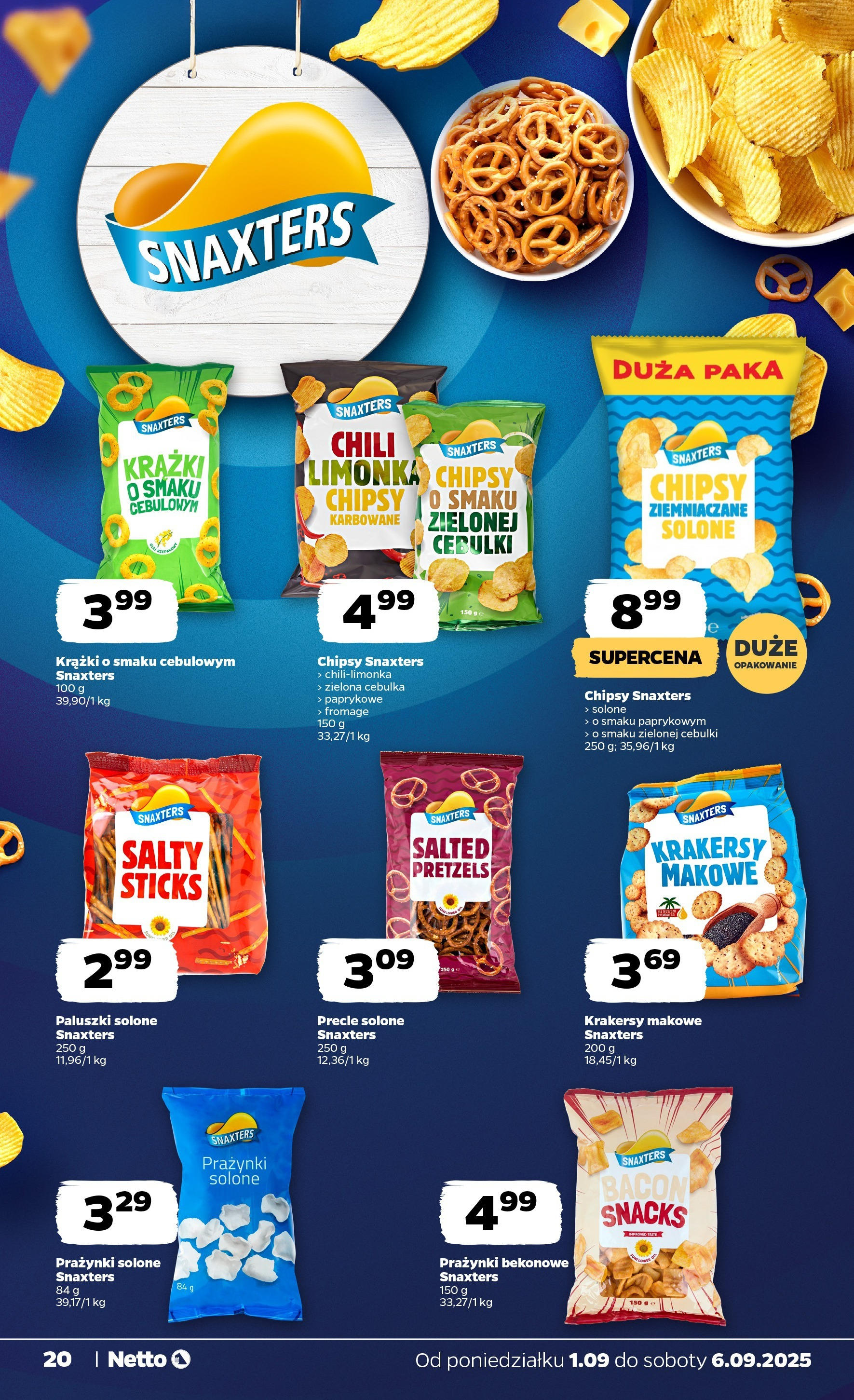 Netto gazetka - Spożywcza od 01.09.2025 | Promocje | Strona: 20 | Produkty: Chili, Limonka, Chipsy, Krakersy Netto gazetka - Spożywcza od 01.09.2025 - Aktualne promocje | Strona: 20 | Produkty: Chili, Limonka, Chipsy, Krakersy