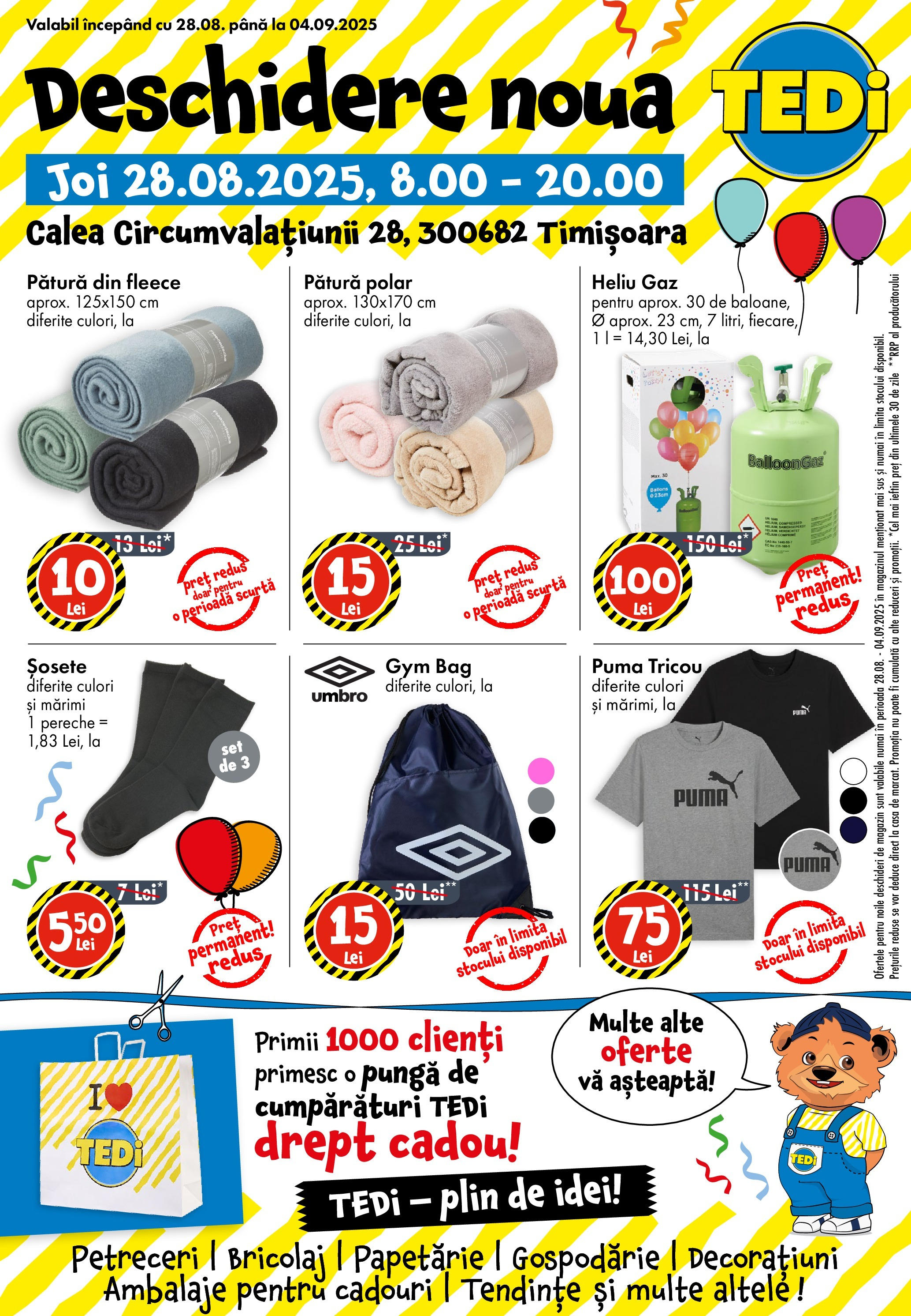 Catalog TEDi - Timișoara || Oferte de la 28.08.2025 | Pagină: 1 | Produse: Pungă, Pătură, Tricou, Șosete Catalog TEDi - Timișoara - Oferta 28.08.2025 - 04.09.2025 | Pagină: 1 | Produse: Pungă, Pătură, Tricou, Șosete