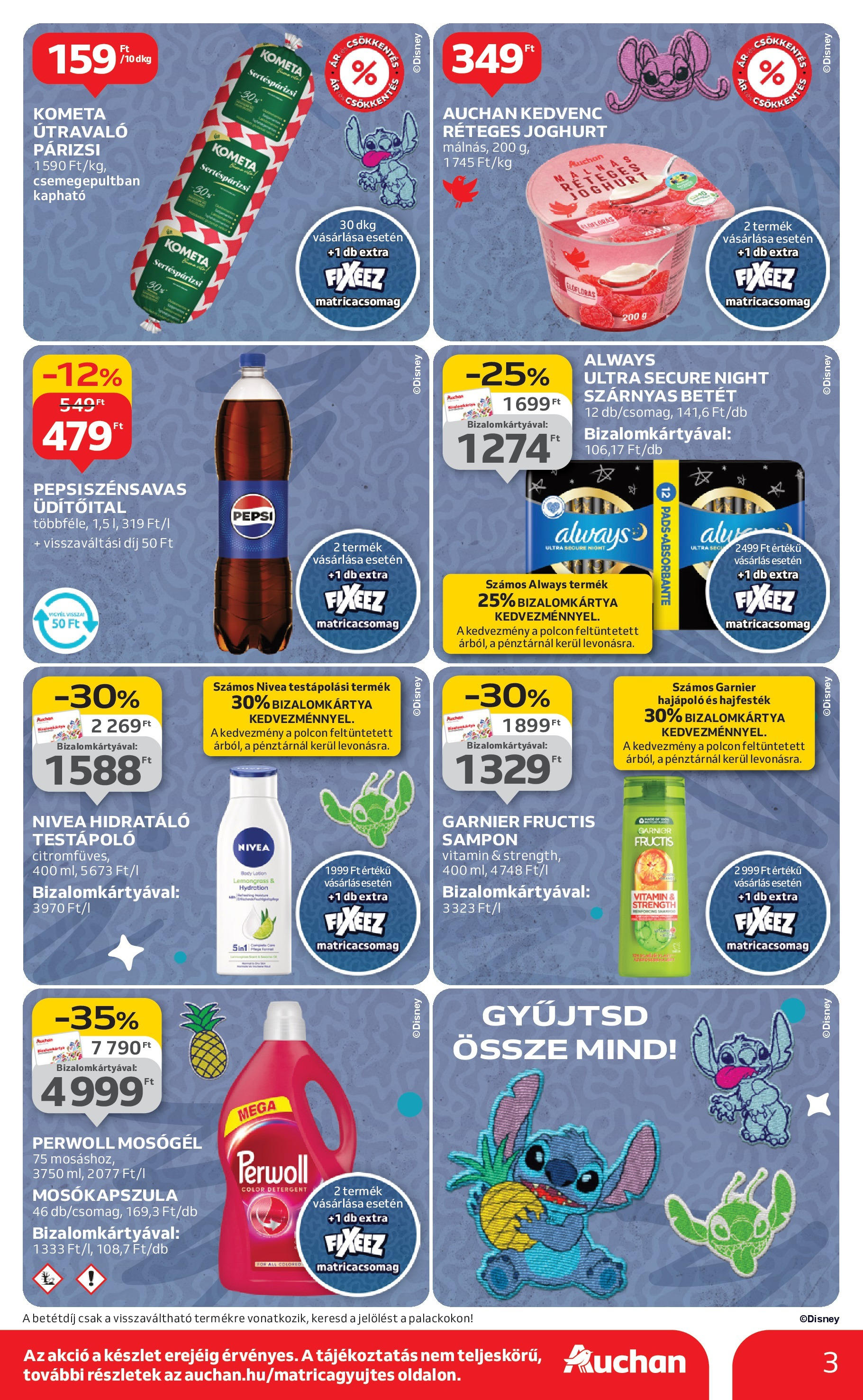 Auchan - Auchan újság érvényessége 09.03.-ig - 2025.08.29. -tól/töl > akció, lapozható szórólap 🛍️ | Oldal: 3 | Termékek: Perwoll, Sampon, Joghurt, Párizsi