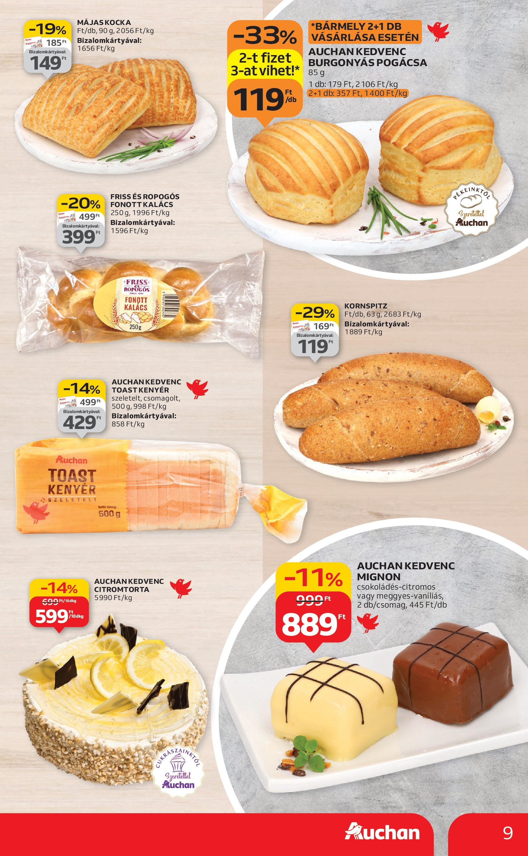Auchan - Auchan újság érvényessége 09.03.-ig - 2025.08.29. -tól/töl > akció, lapozható szórólap 🛍️ | Oldal: 9 | Termékek: Kalács, Kenyér, Toast kenyér, Pogácsa