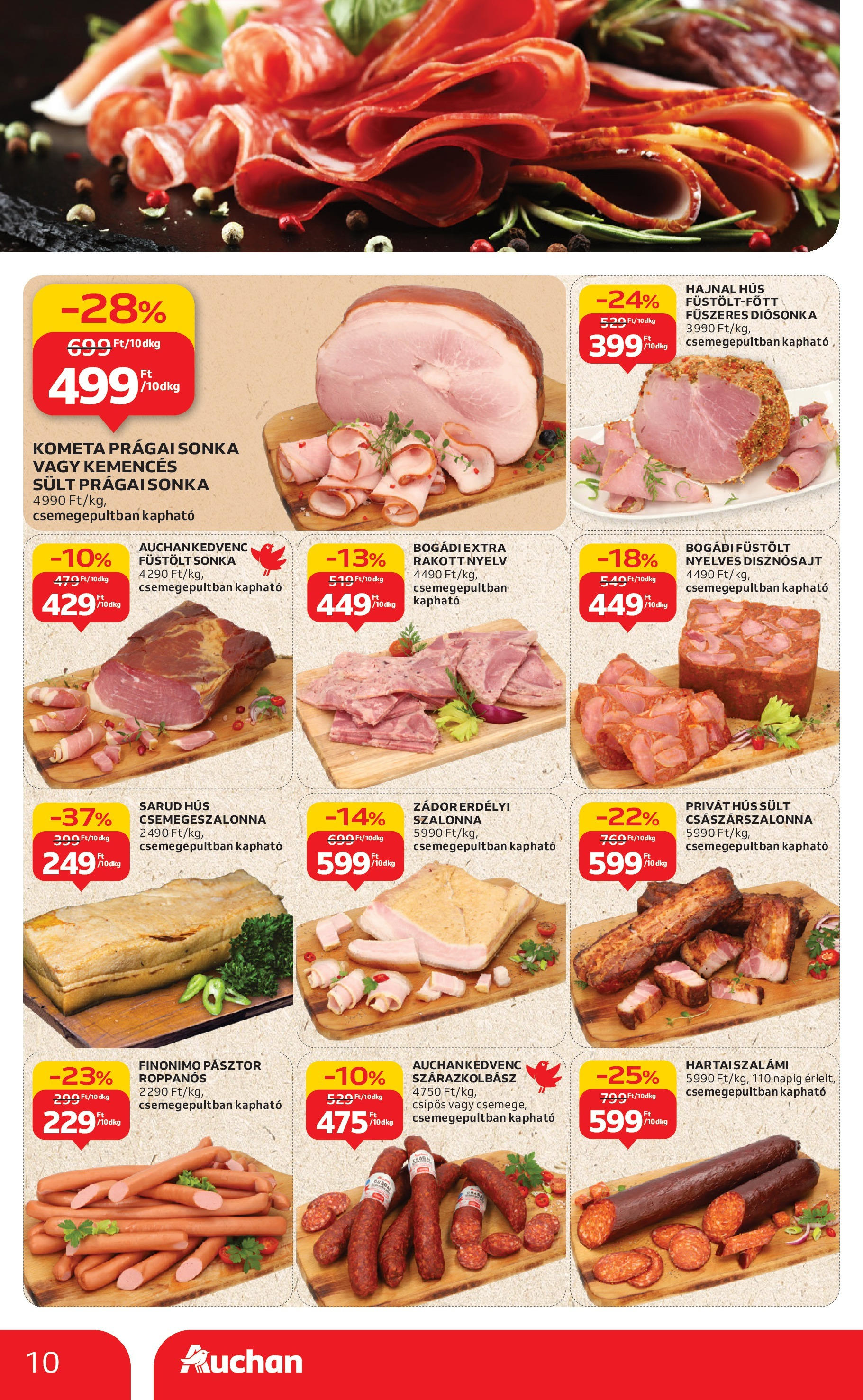 Auchan - Auchan újság érvényessége 09.03.-ig - 2025.08.29. -tól/töl > akció, lapozható szórólap 🛍️ | Oldal: 10 | Termékek: Hús, Prágai sonka, Sonka, Szalonna