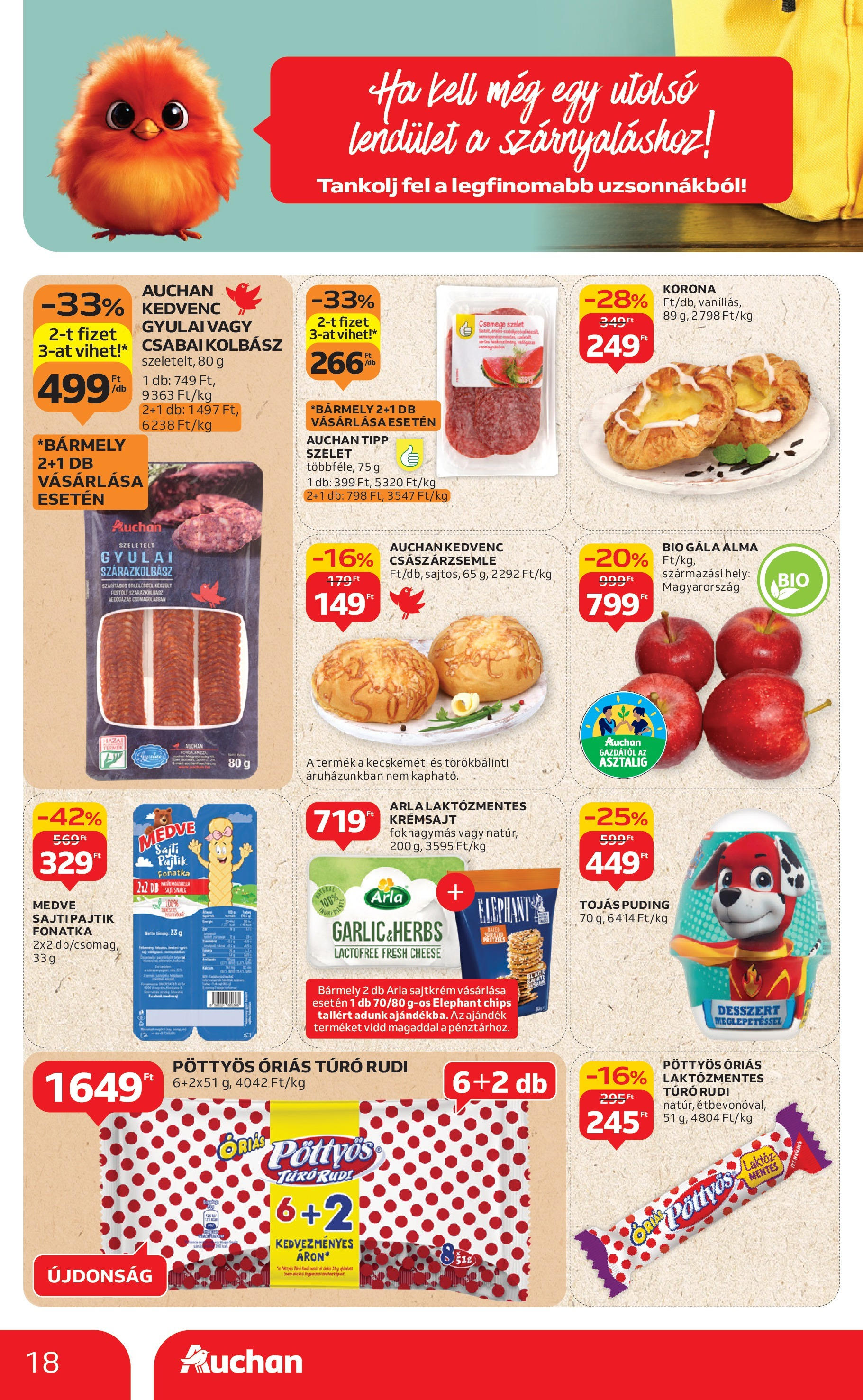Auchan - Auchan újság érvényessége 09.03.-ig - 2025.08.29. -tól/töl > akció, lapozható szórólap 🛍️ | Oldal: 18 | Termékek: Kolbász, Túró rudi, Sajt, Alma