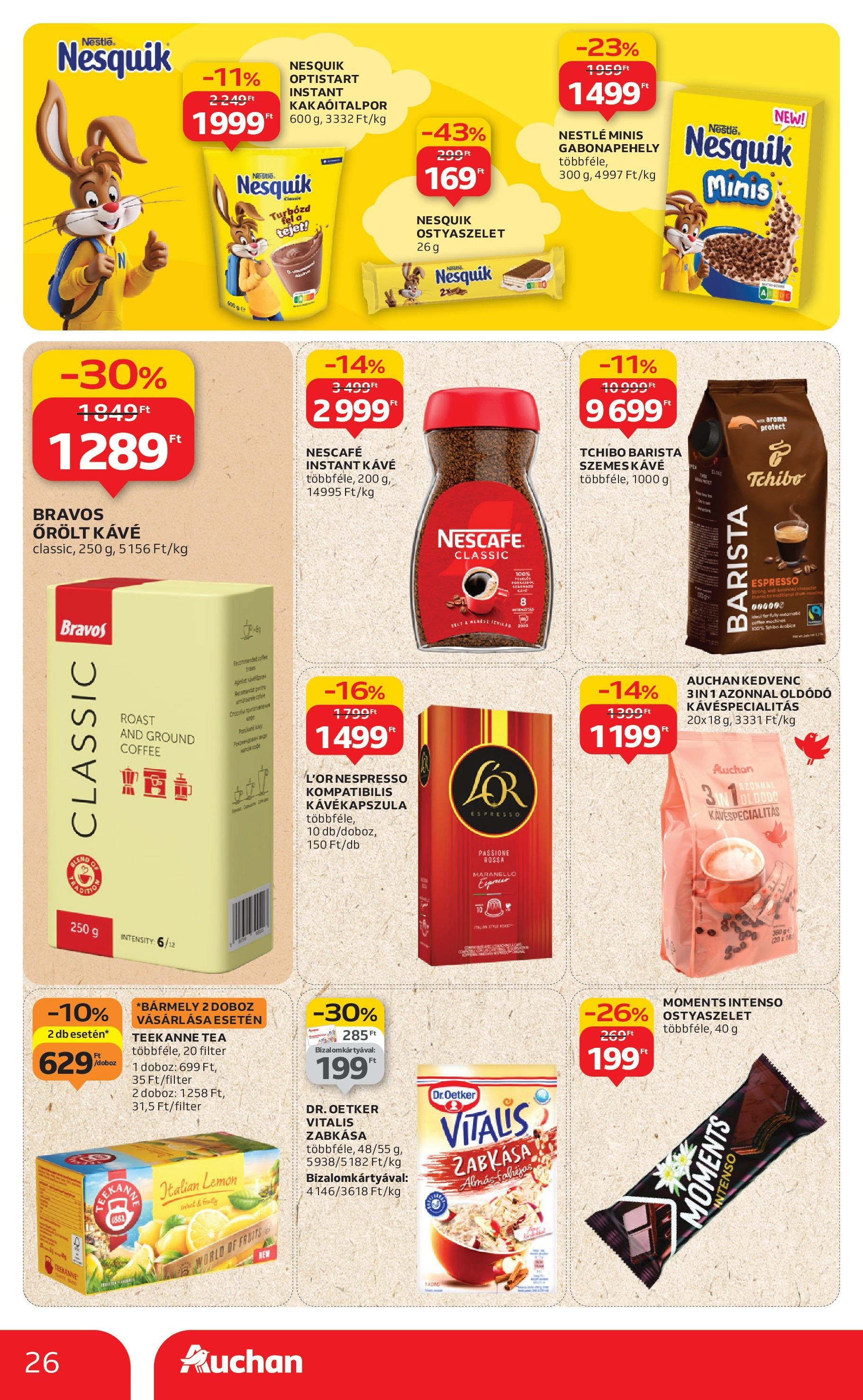 Auchan - Auchan újság érvényessége 09.03.-ig - 2025.08.29. -tól/töl > akció, lapozható szórólap 🛍️ | Oldal: 26 | Termékek: Gabonapehely, Ostyaszelet, Doboz, Őrölt kávé