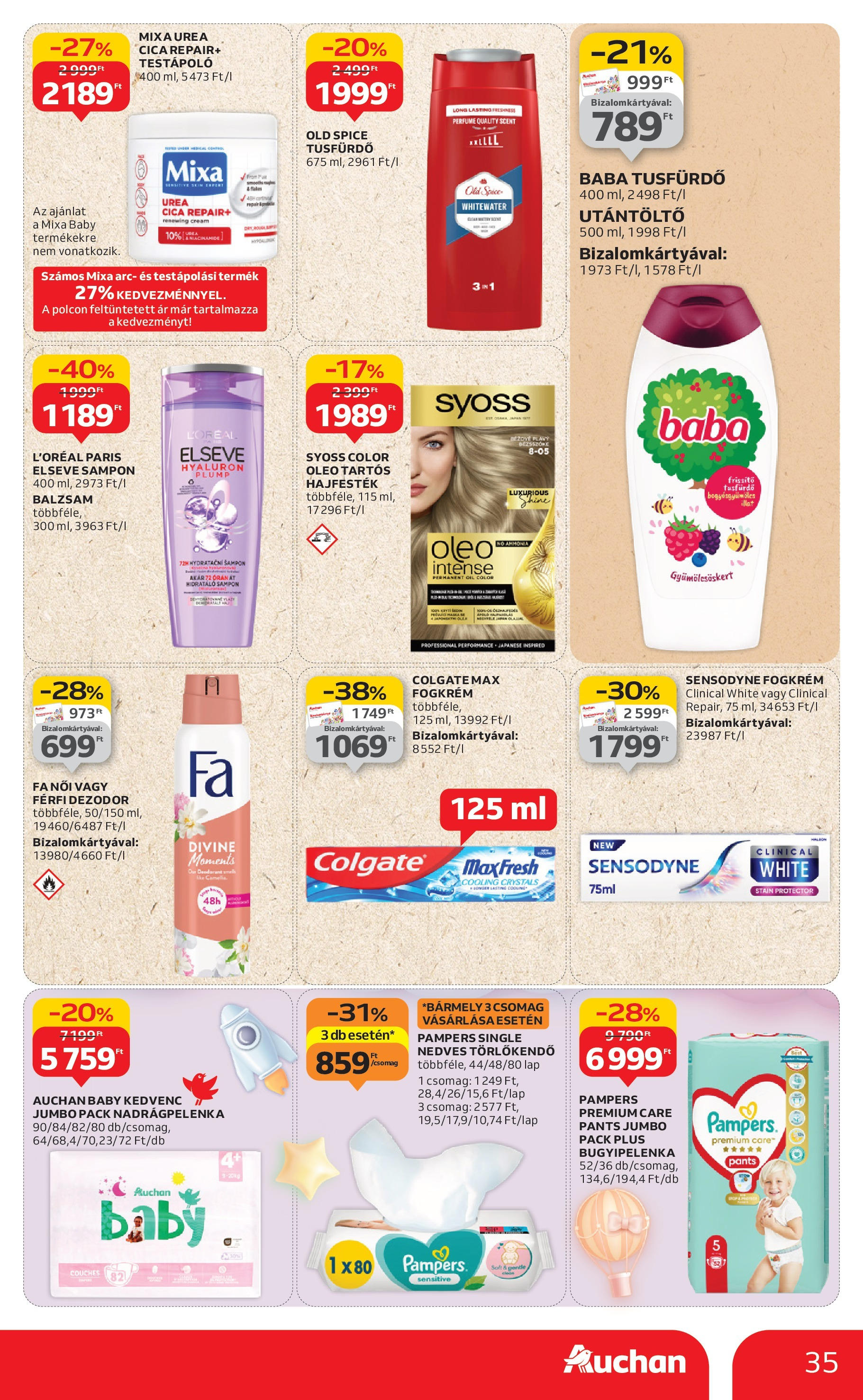 Auchan - Auchan újság érvényessége 09.03.-ig - 2025.08.29. -tól/töl > akció, lapozható szórólap 🛍️ | Oldal: 35 | Termékek: Hajfesték, Sampon, Dezodor, Fogkrém