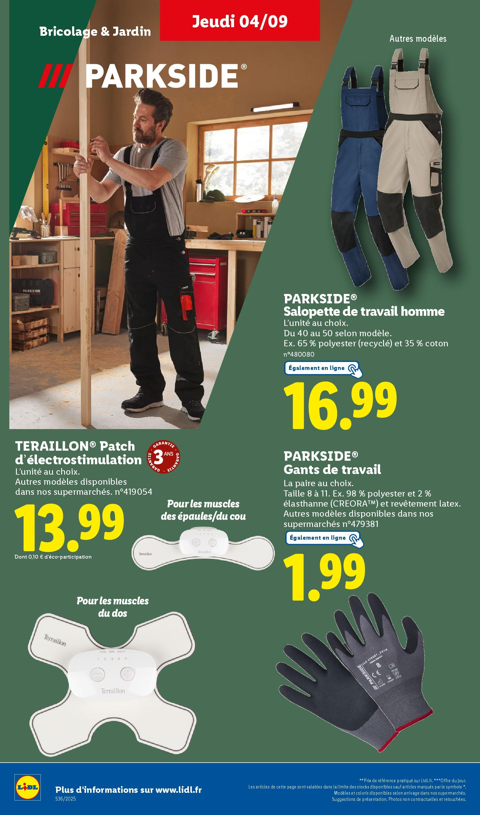 Catalogue LIDL du 31/08/2025 | Promo prospectus en ligne | Page: 36 | Produits: Salopette, Coton, Mais, Gants