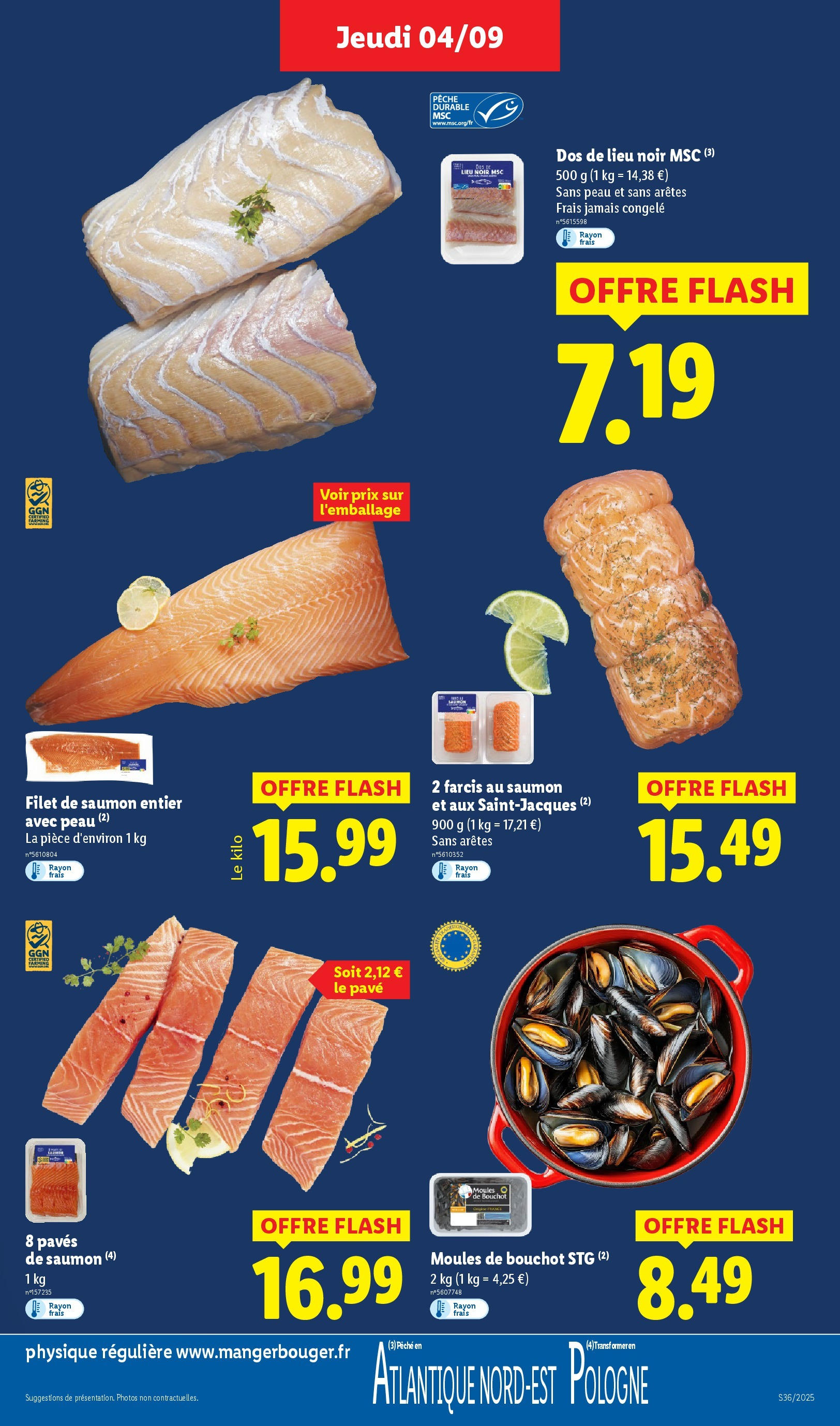 Catalogue LIDL du 03/09/2025 | Promo prospectus en ligne | Page: 7 | Produits: Saumon entier, Filet de saumon, Moules de bouchot, Saumon Catalogue LIDL du 03/09/2025 | Promo prospectus en ligne | Page: 7 | Produits: Saumon entier, Filet de saumon, Moules de bouchot, Saumon