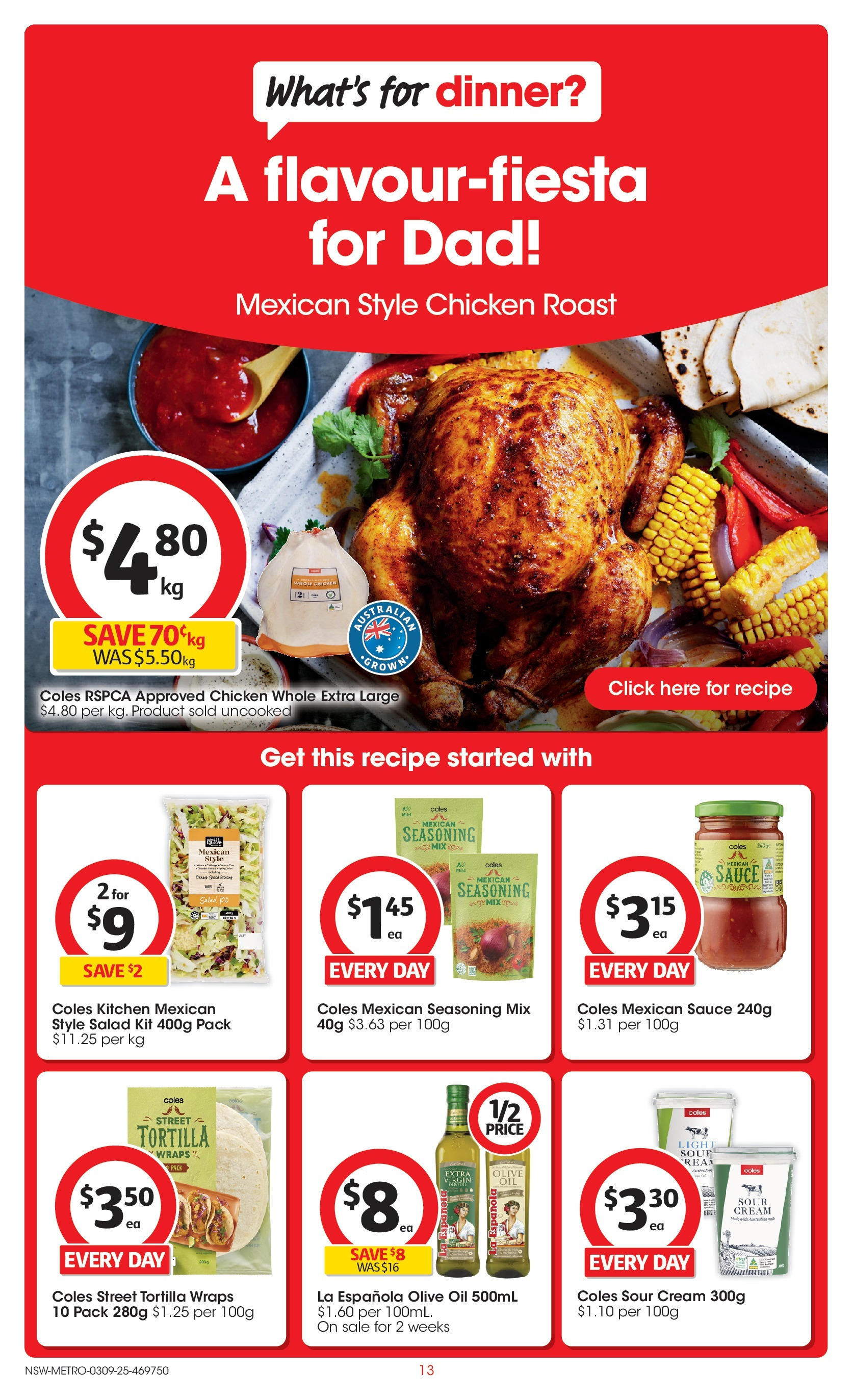 ﻿﻿Coles catalogue valid from 03/09/2025 > Online Australia | Page: 13 | Products: Chicken, Sour cream, Olive oil, Salad