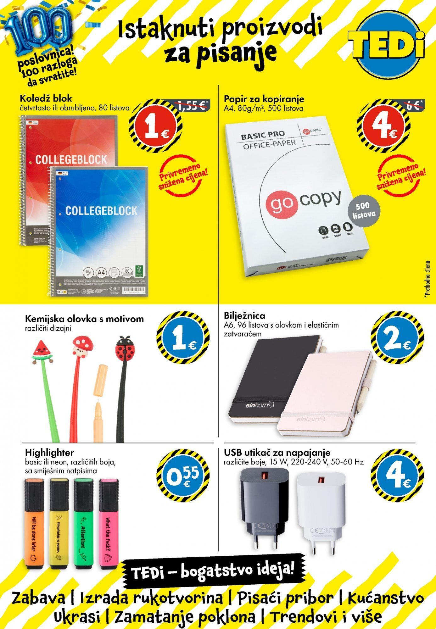TEDi - TEDi katalog do 06.09.2025 novi od 30.08.2025 na listanje > letak digitalni | Stranica: 3 | Proizvodi: Utikač, USB, Bilježnica, Kemijska olovka