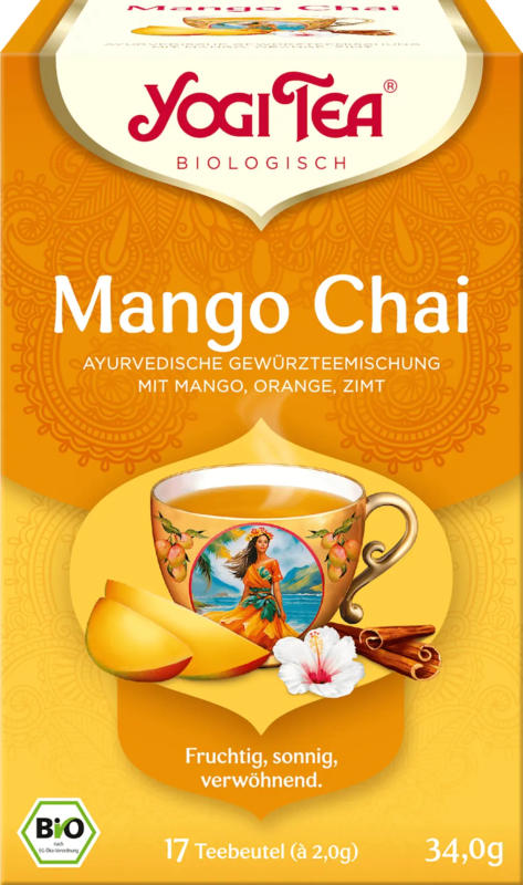 YOGI TEA Gewürztee "Mango Chai" mit Mango, Orange & Zimt (17 Beutel)