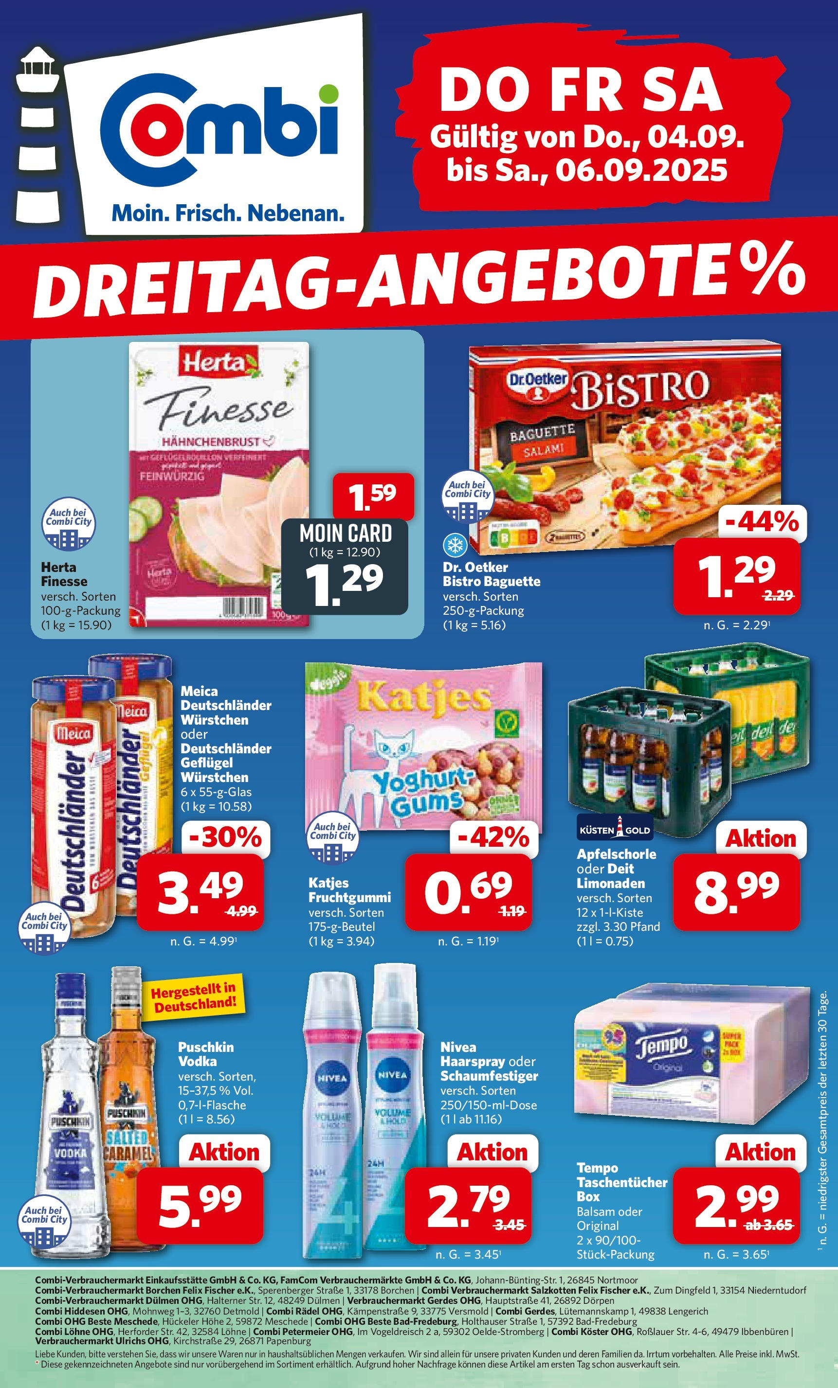 Combi - Combi: Wochenendknüller (ab 04.09.2025) zum Blättern | Seite: 1 | Produkte: Meica, Salami, Vodka, Hahnchenbrust Combi - Combi: Wochenendknüller (ab 04.09.2025) zum Blättern | Seite: 1 | Produkte: Meica, Salami, Vodka, Hahnchenbrust