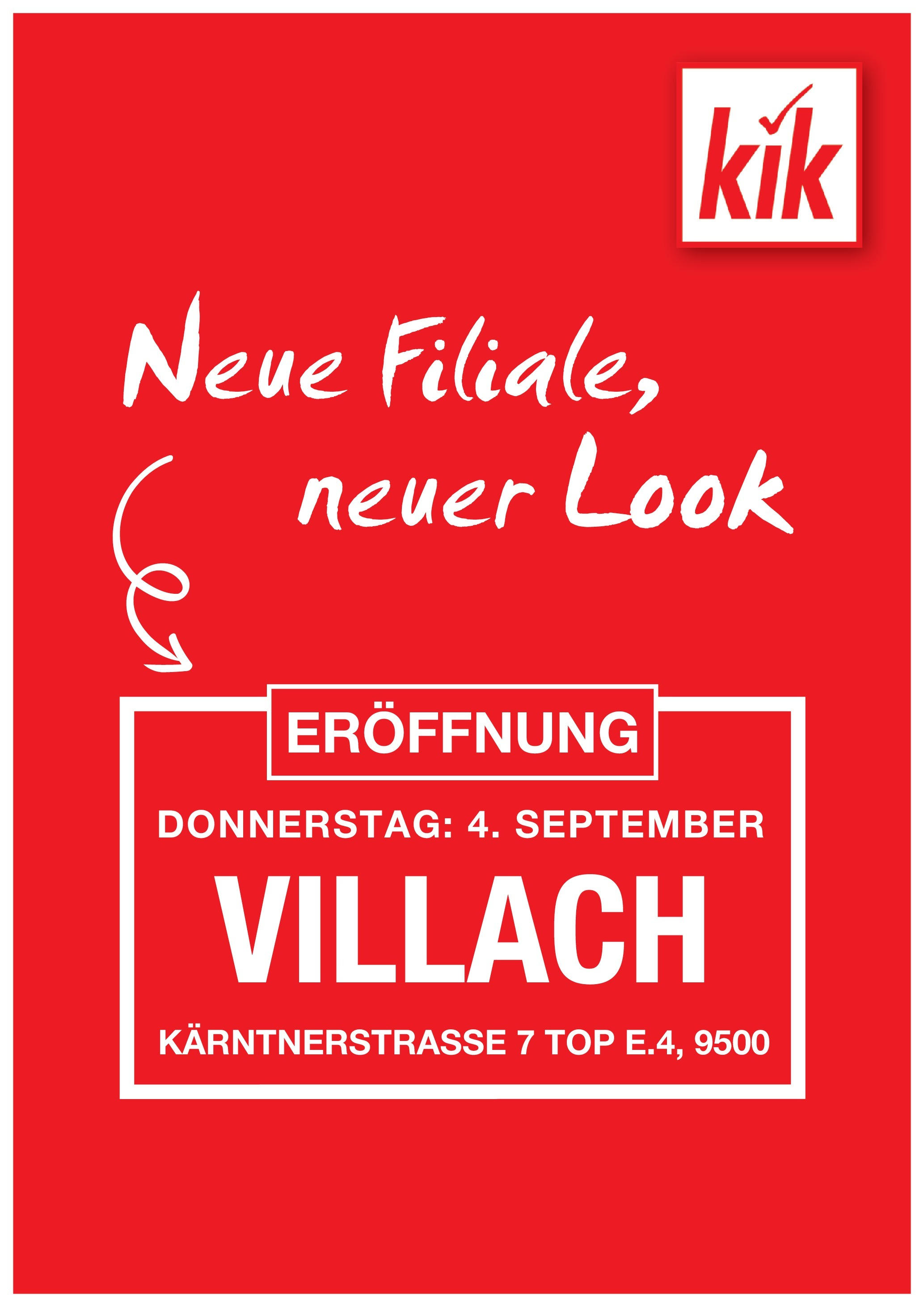 KIK Prospekt 04.09.2025 - Flugblatt, Angebote - Seite 1 Vorschau der Angebote: Kik Neueröffnung Villach gültig ab 04.09.2025
