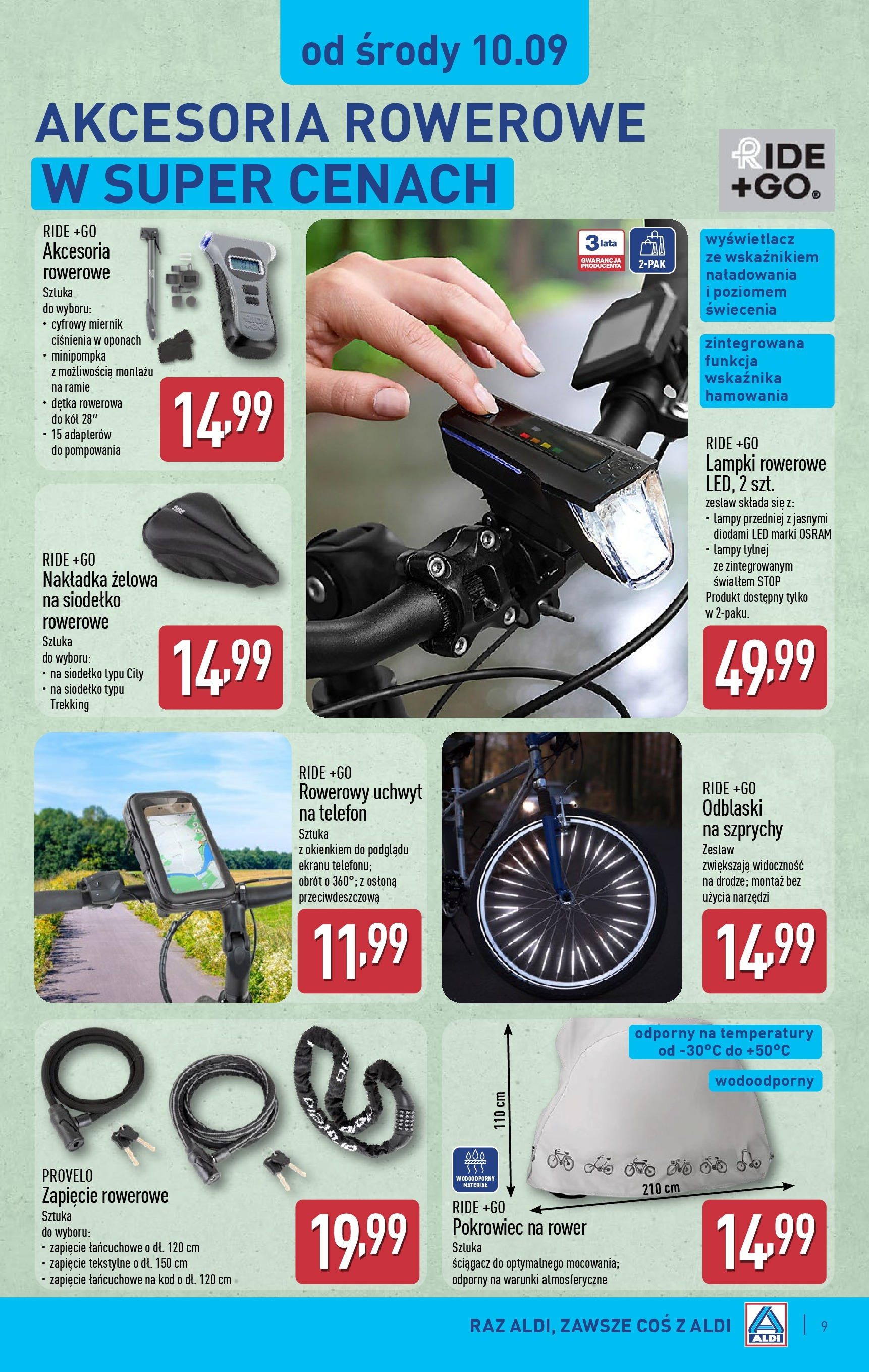 Aldi Gazetka - Hity od Środy i od Soboty od 10.09.2025 - Ulotka PDF, promocje | Strona: 9 | Produkty: Telefon, Lampki, Rower