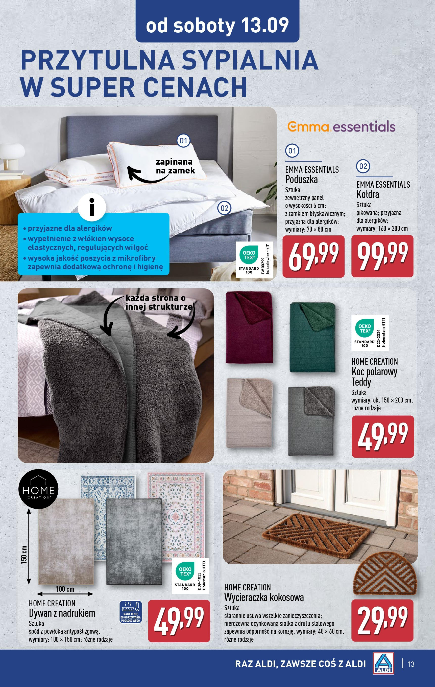 Aldi Gazetka - Hity od Środy i od Soboty od 10.09.2025 - Ulotka PDF, promocje | Strona: 13 | Produkty: Poduszka, Dywan, Siatka, Kołdra