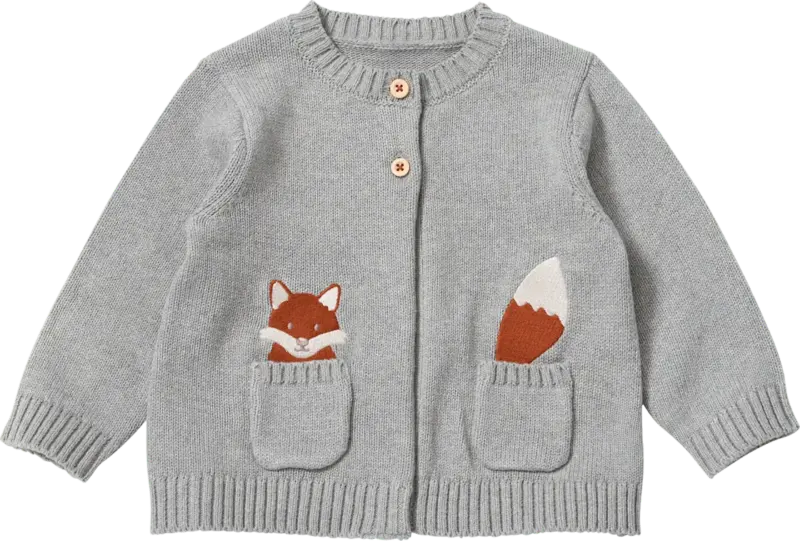 ALANA Strickjacke mit Fuchs-Stickerei, grau, Gr. 80