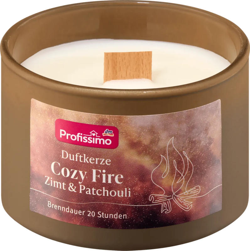 Profissimo Duftkerze im Glas Holzdocht Cozy Fire