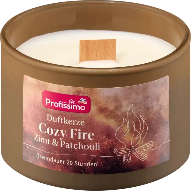 Profissimo Duftkerze im Glas Holzdocht Cozy Fire