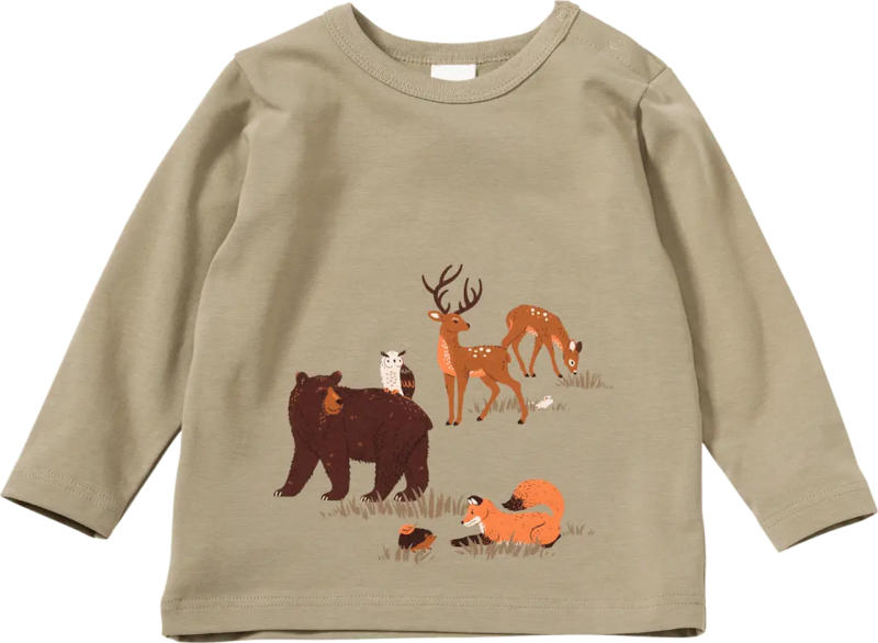 ALANA Langarmshirt Pro Climate mit Waldtier-Motiv, braun, Gr. 86