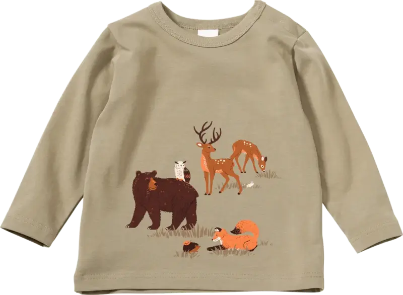 ALANA Langarmshirt Pro Climate mit Waldtier-Motiv, braun, Gr. 86