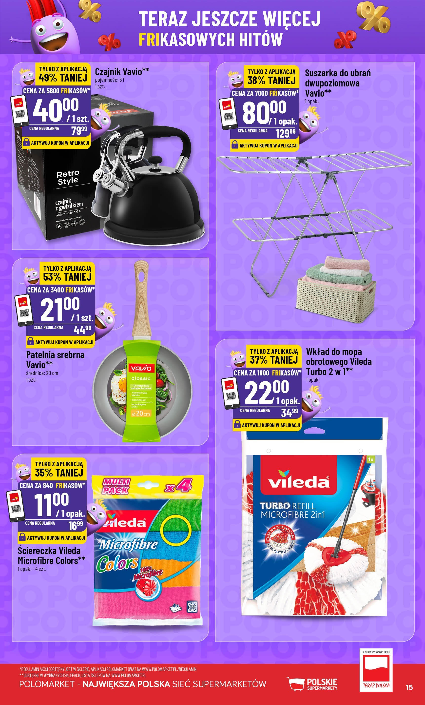 POLOmarket gazetka od jutra (03.09.2025) | Nowa PDF | Strona: 15 | Produkty: Suszarka, Czajnik, Patelnia, Vileda POLOmarket gazetka od jutra (03.09.2025) - Nowa PDF | Strona: 15 | Produkty: Suszarka, Czajnik, Patelnia, Vileda
