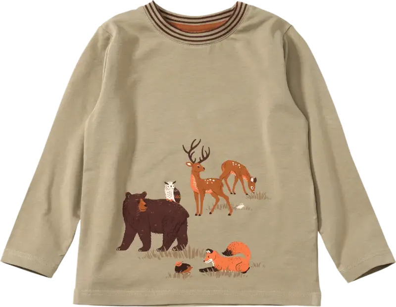 ALANA Langarmshirt Pro Climate mit Waldtier-Motiv, braun, Gr. 92