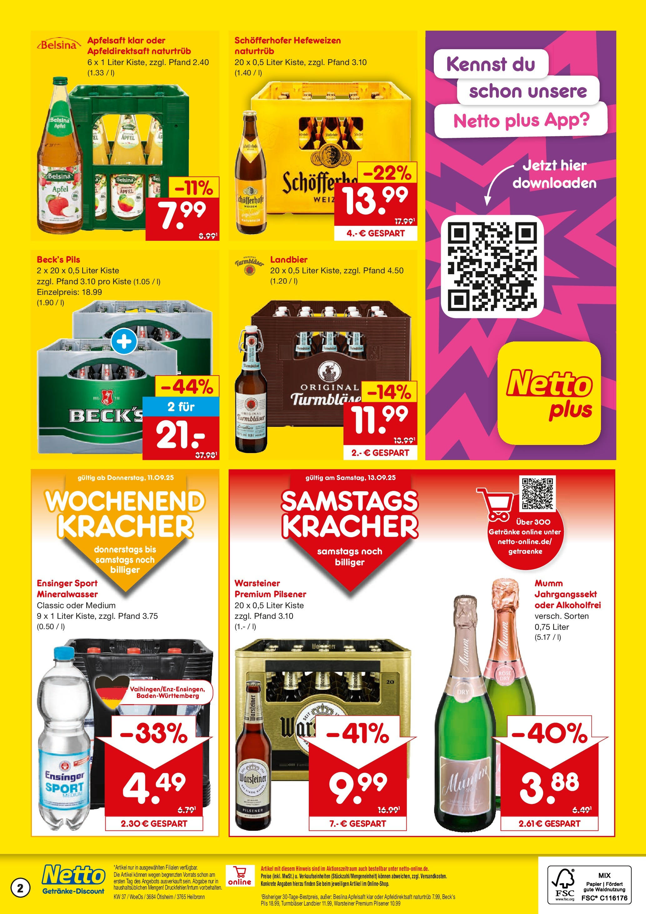 Netto Marken-Discount prospekt Heilbronn	 (ab 08.09.2025) » Angebote | Seite: 2 | Produkte: Pils, Äpfel, Apfelsaft, Warsteiner