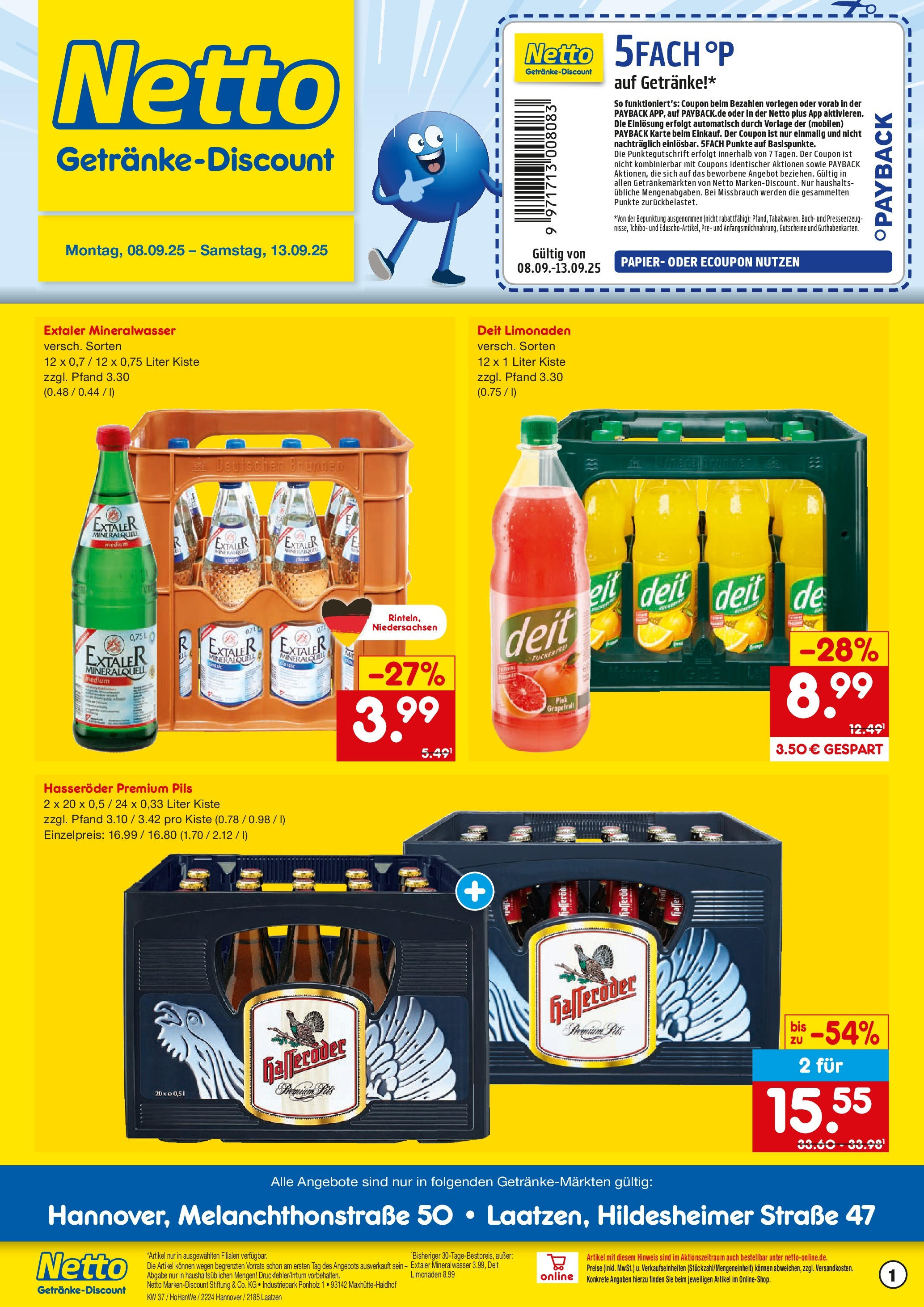Netto Marken-Discount prospekt Hannover (ab 08.09.2025) » Angebote | Seite: 1 | Produkte: Pils, Mineralwasser, Grapefruit, Hasseröder Netto Marken-Discount prospekt Hannover (ab 08.09.2025) » Angebote | Seite: 1 | Produkte: Pils, Mineralwasser, Grapefruit, Hasseröder
