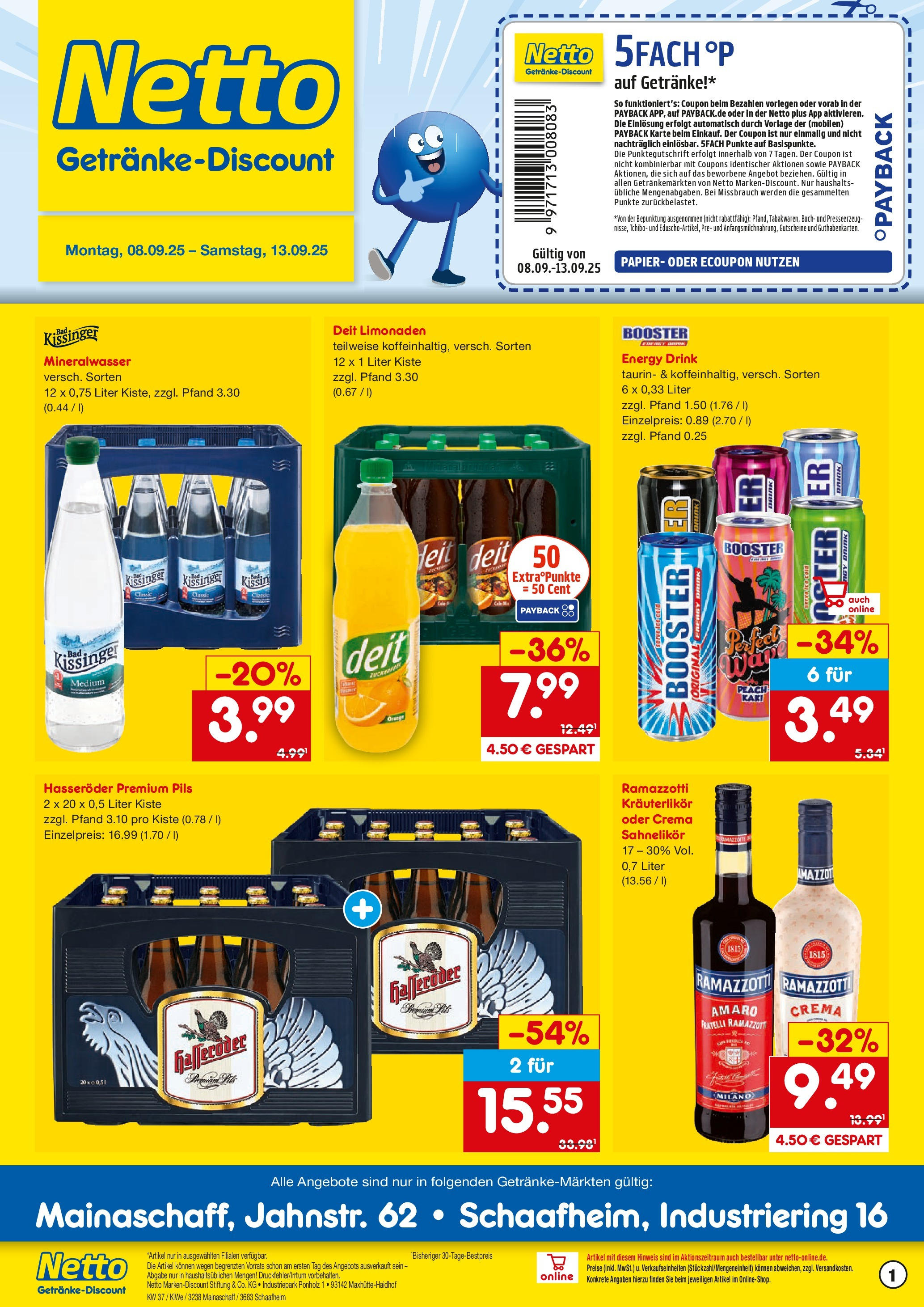 Netto Marken-Discount prospekt Schaafheim (ab 08.09.2025) » Angebote | Seite: 1 | Produkte: Bad, Pils, Mineralwasser, Ramazzotti Netto Marken-Discount prospekt Schaafheim (ab 08.09.2025) » Angebote | Seite: 1 | Produkte: Bad, Pils, Mineralwasser, Ramazzotti
