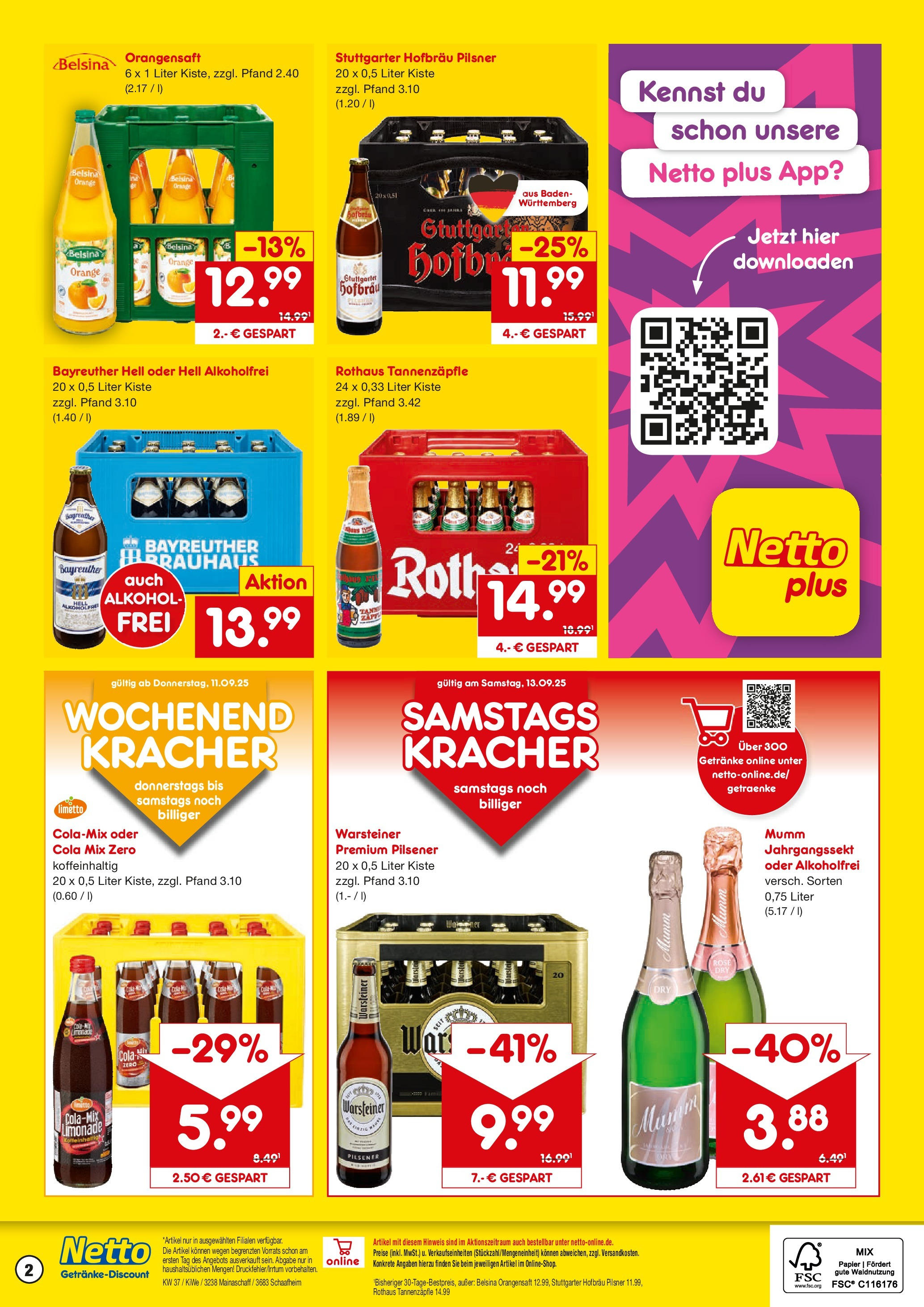 Netto Marken-Discount prospekt Schaafheim (ab 08.09.2025) » Angebote | Seite: 2 | Produkte: Bayreuther hell, Cola, Limonade, Orangensaft Netto Marken-Discount prospekt Schaafheim (ab 08.09.2025) » Angebote | Seite: 2 | Produkte: Bayreuther hell, Cola, Limonade, Orangensaft