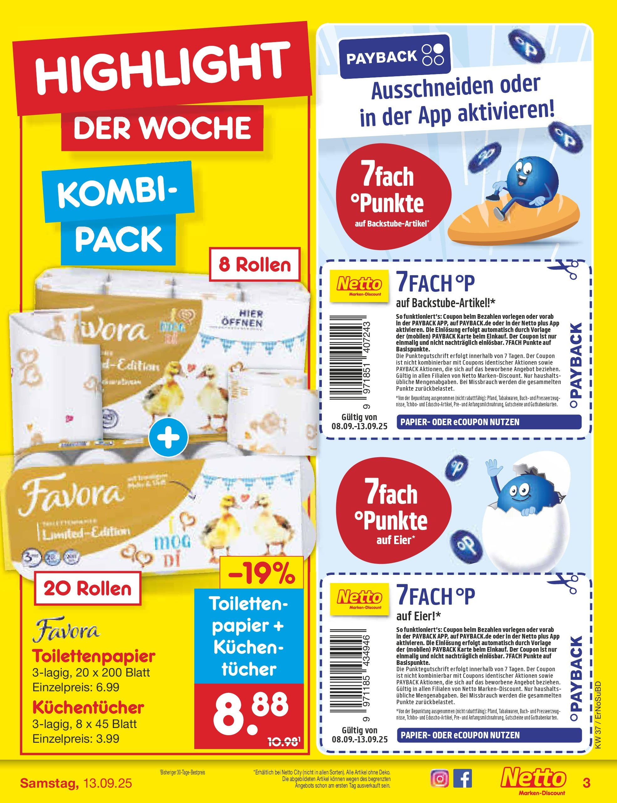 Netto Marken-Discount prospekt Weimar	 (ab 07.09.2025) » Angebote | Seite: 3 | Produkte: Eier, Kuchen, Toilettenpapier