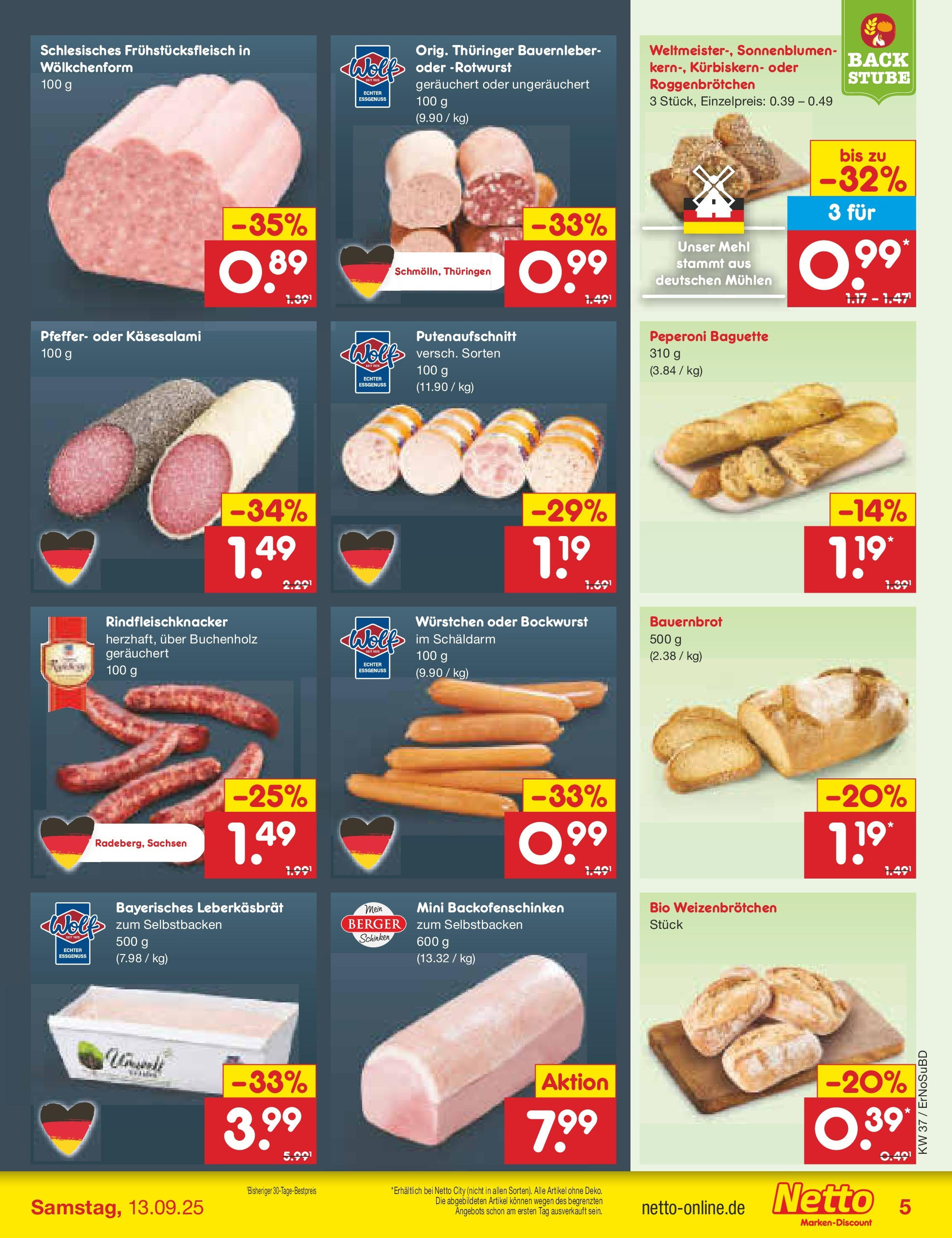 Netto Marken-Discount prospekt Weimar	 (ab 07.09.2025) » Angebote | Seite: 5 | Produkte: Bockwurst, Baguette, Pfeffer, Schinken