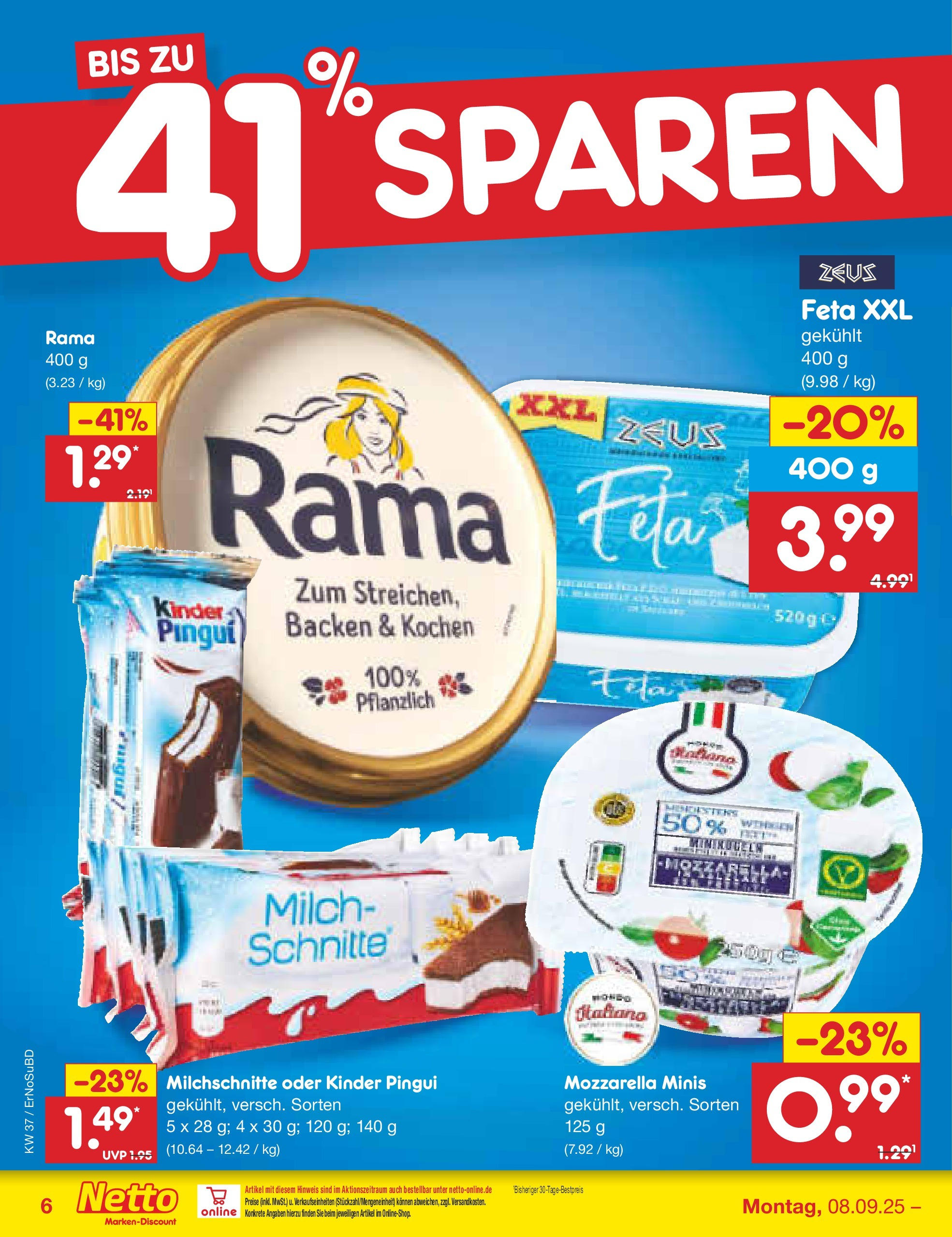 Netto Marken-Discount prospekt Weimar	 (ab 07.09.2025) » Angebote | Seite: 6 | Produkte: Rama, Feta, Milch, Mozzarella