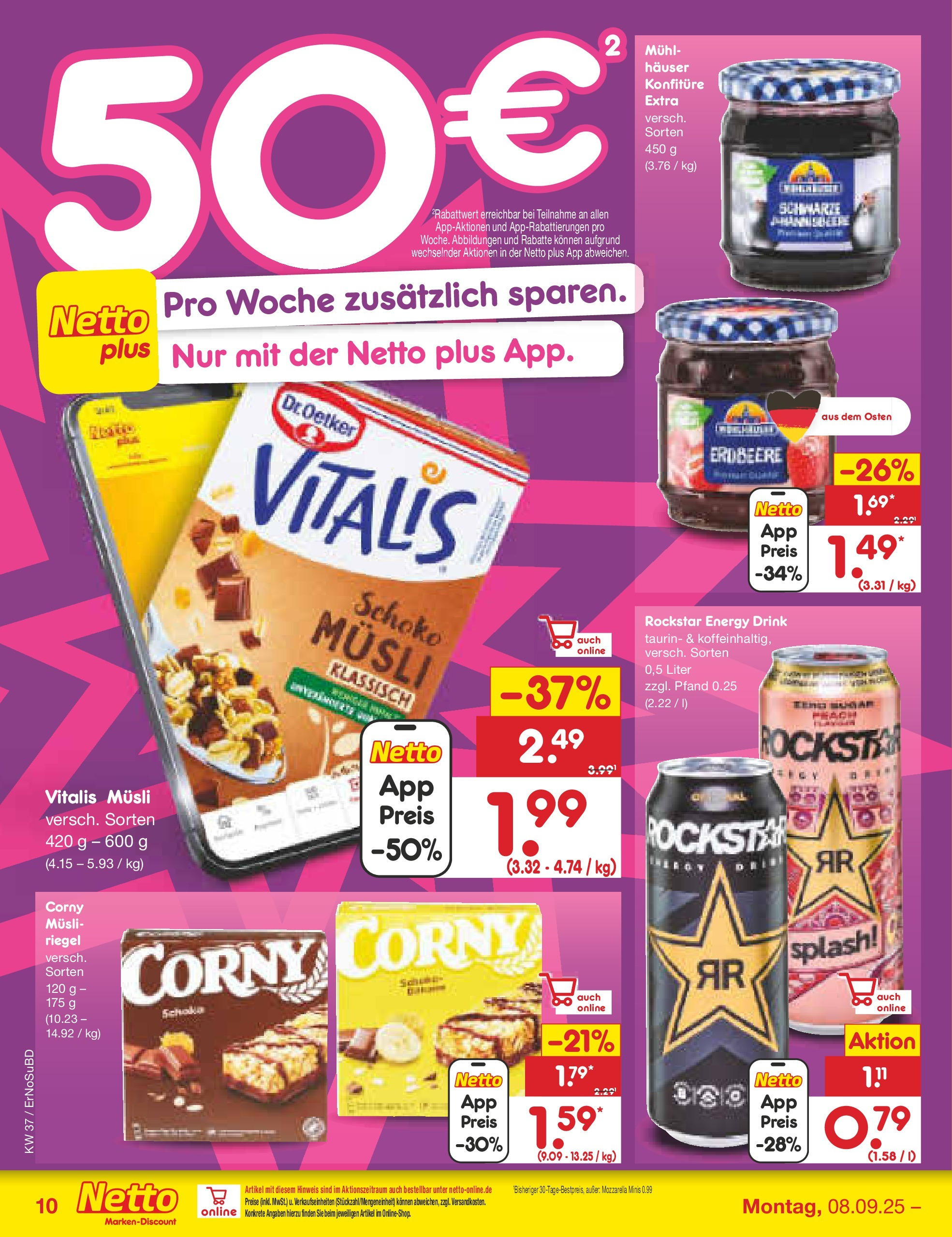 Netto Marken-Discount prospekt Weimar	 (ab 07.09.2025) » Angebote | Seite: 10 | Produkte: Musli, Rockstar energy, Mozzarella, Rockstar