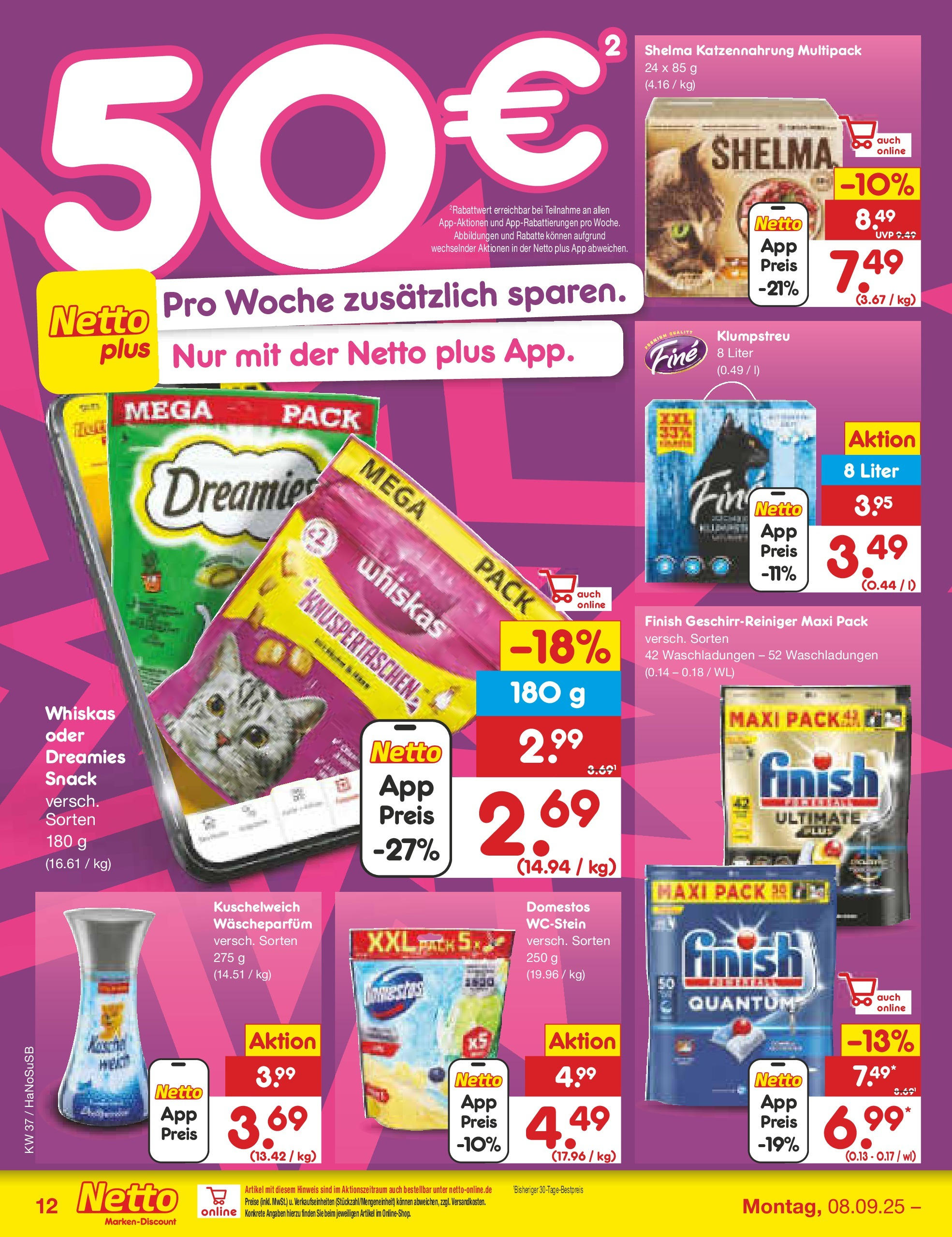 Netto Marken-Discount prospekt Wuppertal (ab 07.09.2025) » Angebote | Seite: 12 | Produkte: Kuschelweich, Finish, Whiskas Netto Marken-Discount prospekt Wuppertal (ab 07.09.2025) » Angebote | Seite: 12 | Produkte: Kuschelweich, Finish, Whiskas