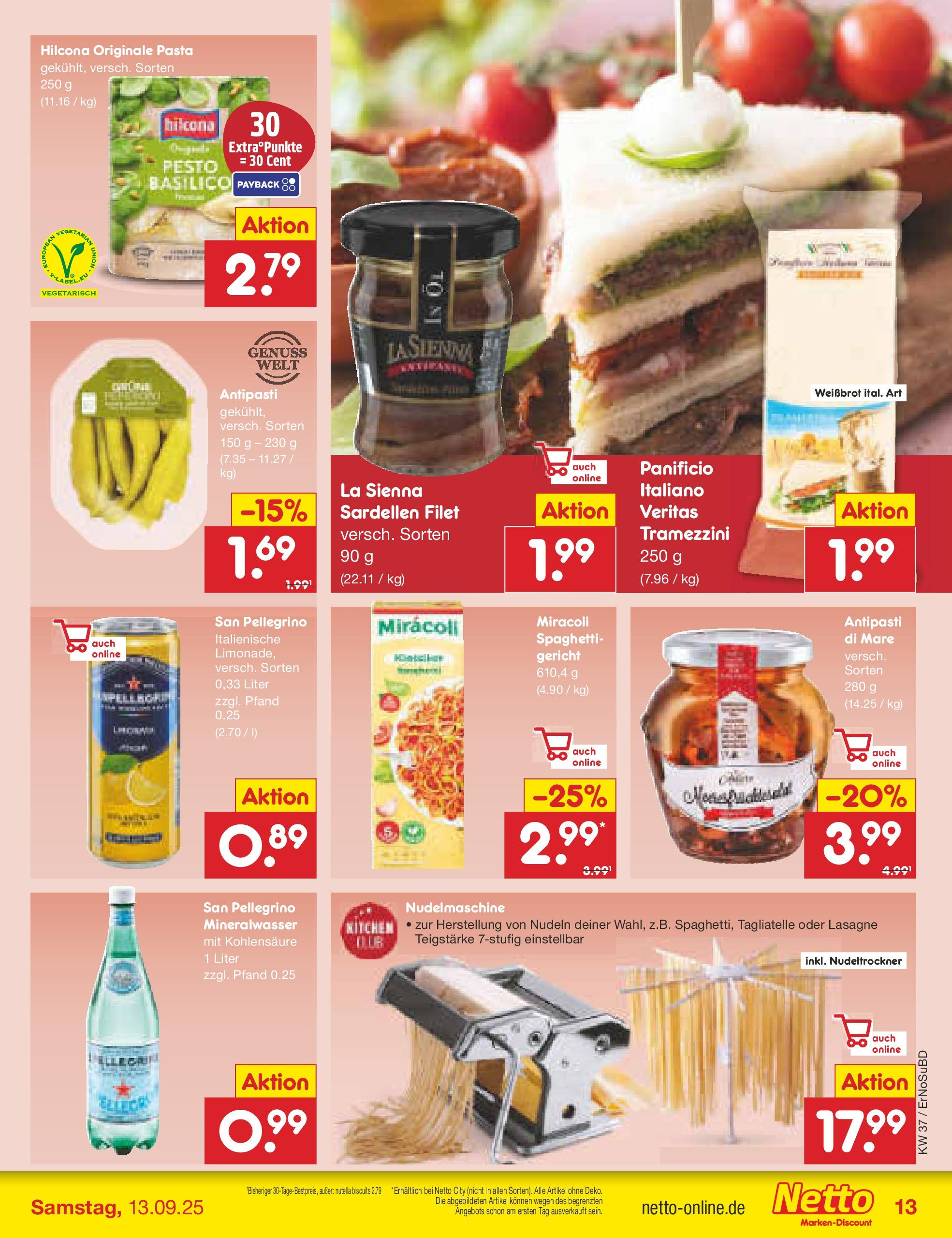 Netto Marken-Discount prospekt Weimar	 (ab 07.09.2025) » Angebote | Seite: 13 | Produkte: Mineralwasser, Nutella, Pasta, Nudeln