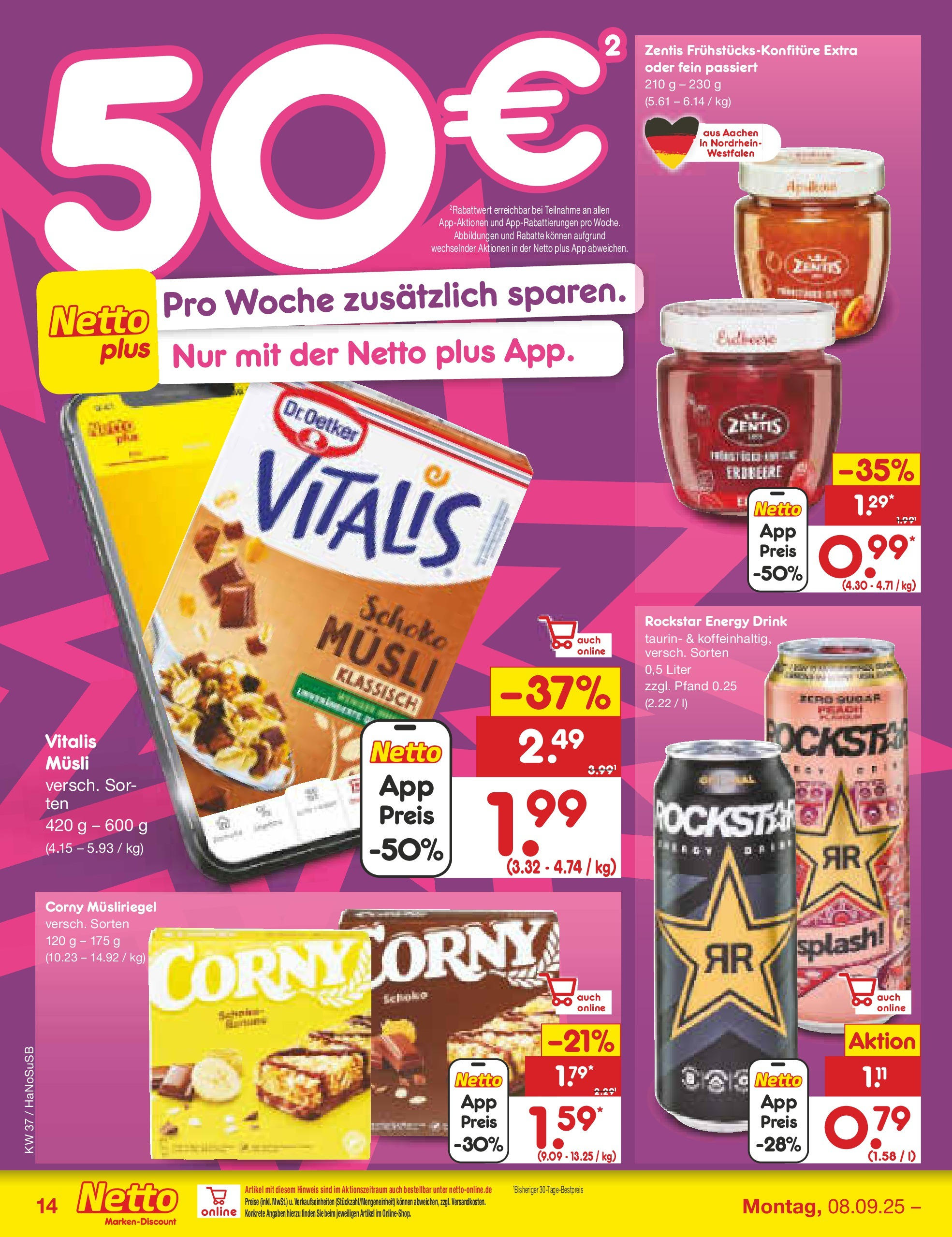 Netto Marken-Discount prospekt Wuppertal (ab 07.09.2025) » Angebote | Seite: 14 | Produkte: Musli, Rockstar energy, Energy, Rockstar Netto Marken-Discount prospekt Wuppertal (ab 07.09.2025) » Angebote | Seite: 14 | Produkte: Musli, Rockstar energy, Energy, Rockstar