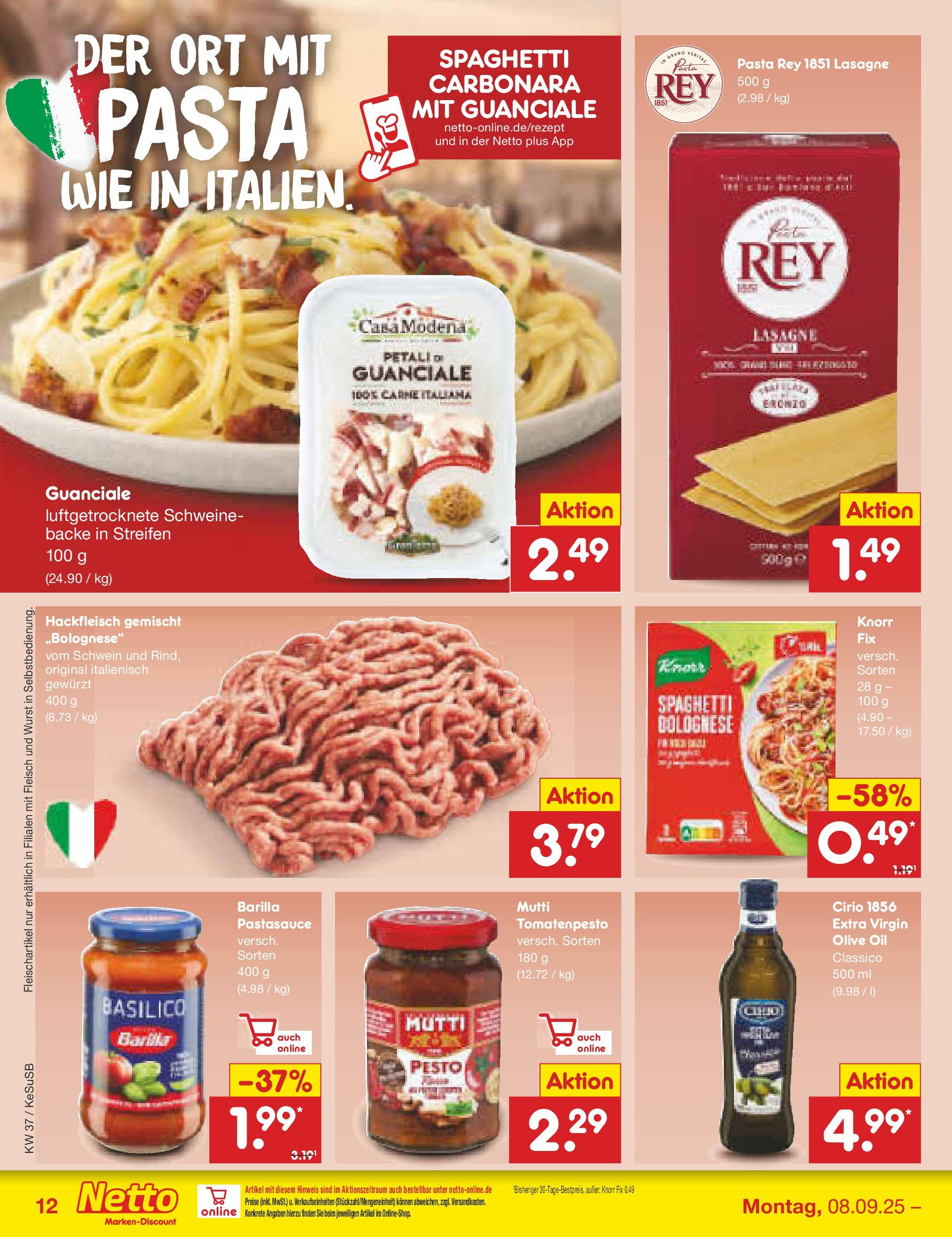 Netto Marken-Discount prospekt Kruft (ab 07.09.2025) » Angebote | Seite: 12 | Produkte: Knorr fix, Wurst, Pasta, Hackfleisch Netto Marken-Discount prospekt Kruft (ab 07.09.2025) » Angebote | Seite: 12 | Produkte: Knorr fix, Wurst, Pasta, Hackfleisch